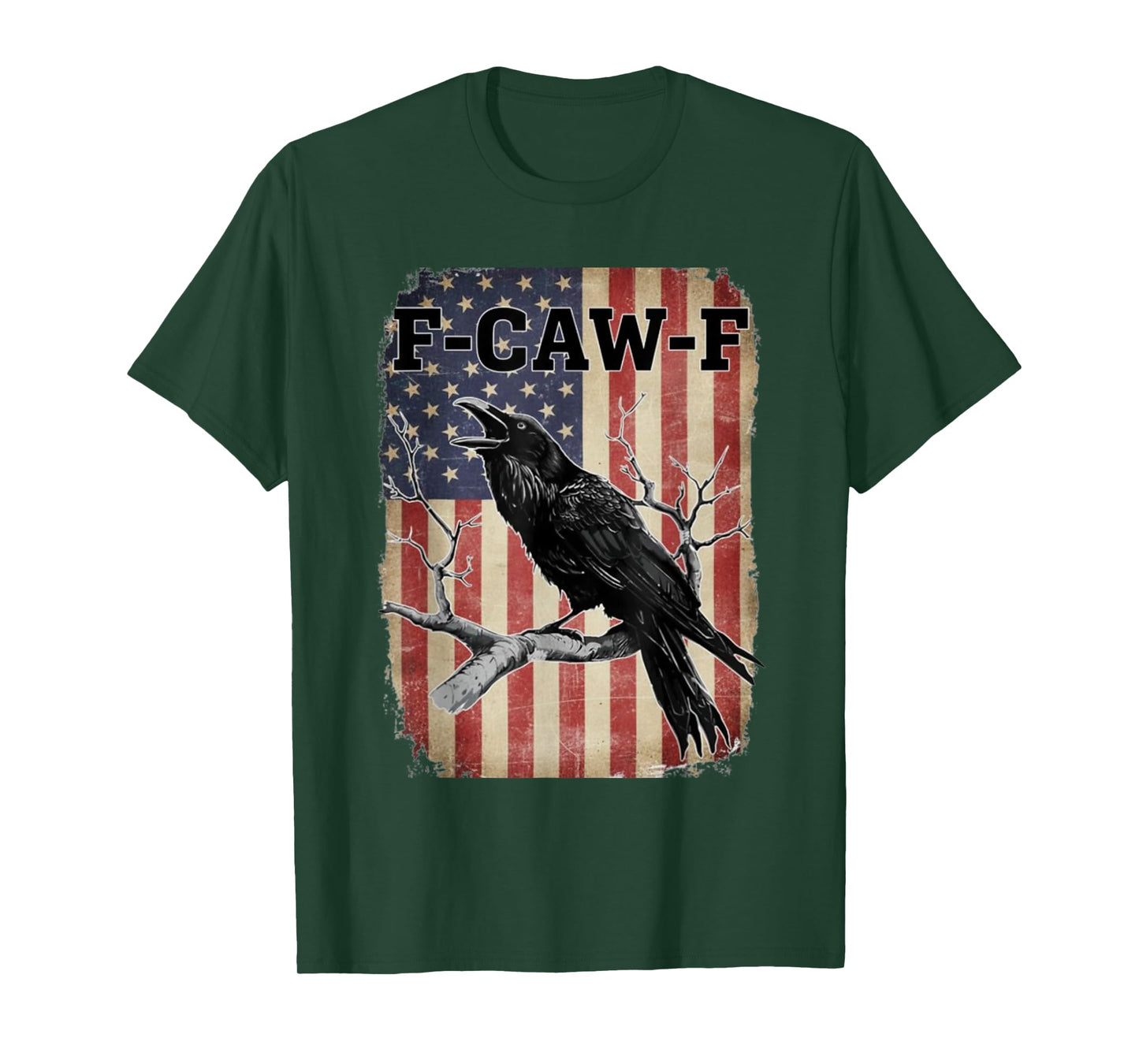 F-Caw-F Black Crow Bird Distressed USA Flag Vintage T-Shirt