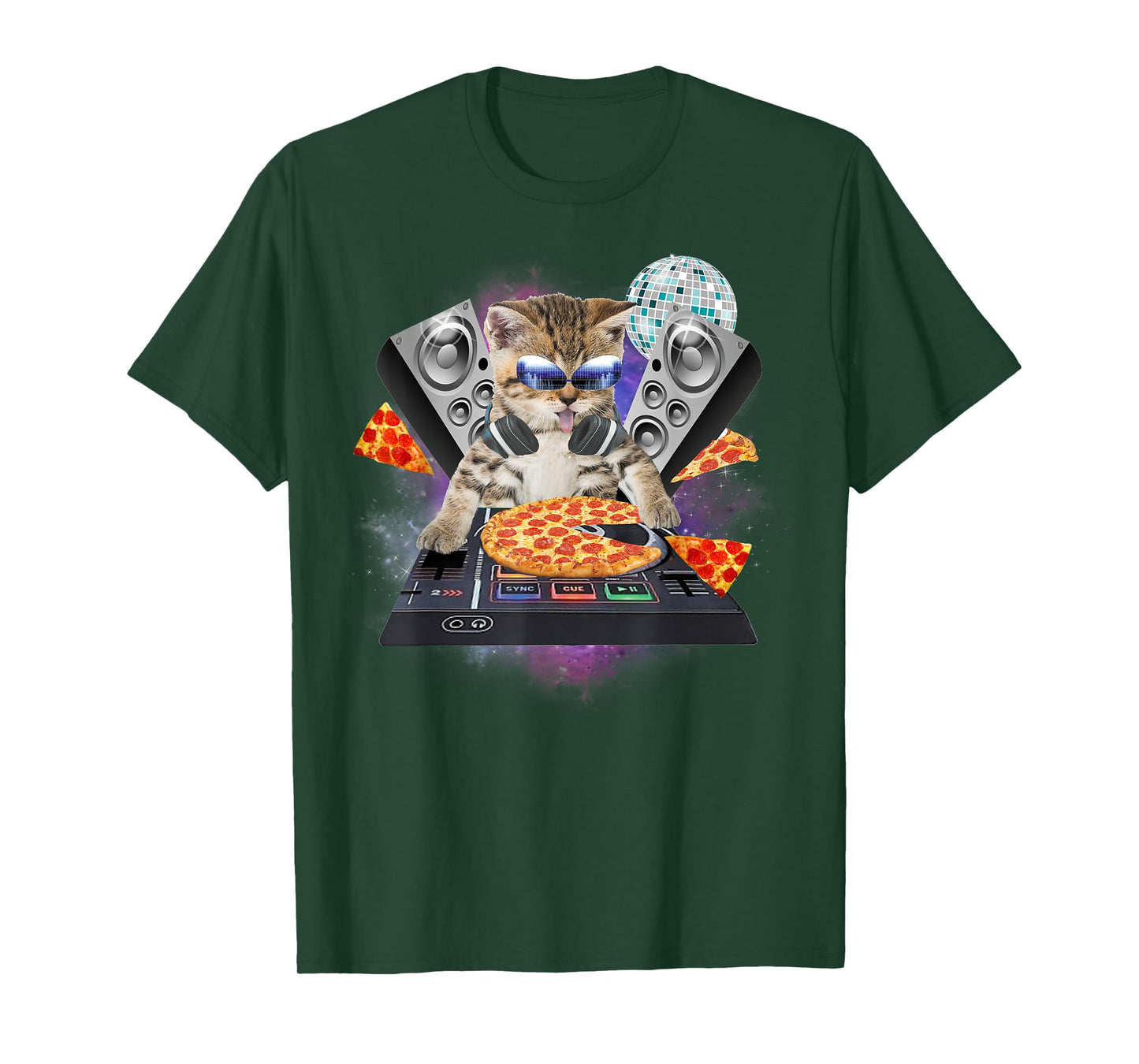 Funny Galaxy DJ Pizza Cat Gift | Space Pizza Kitty Tee T-Shirt for Men Women Kids