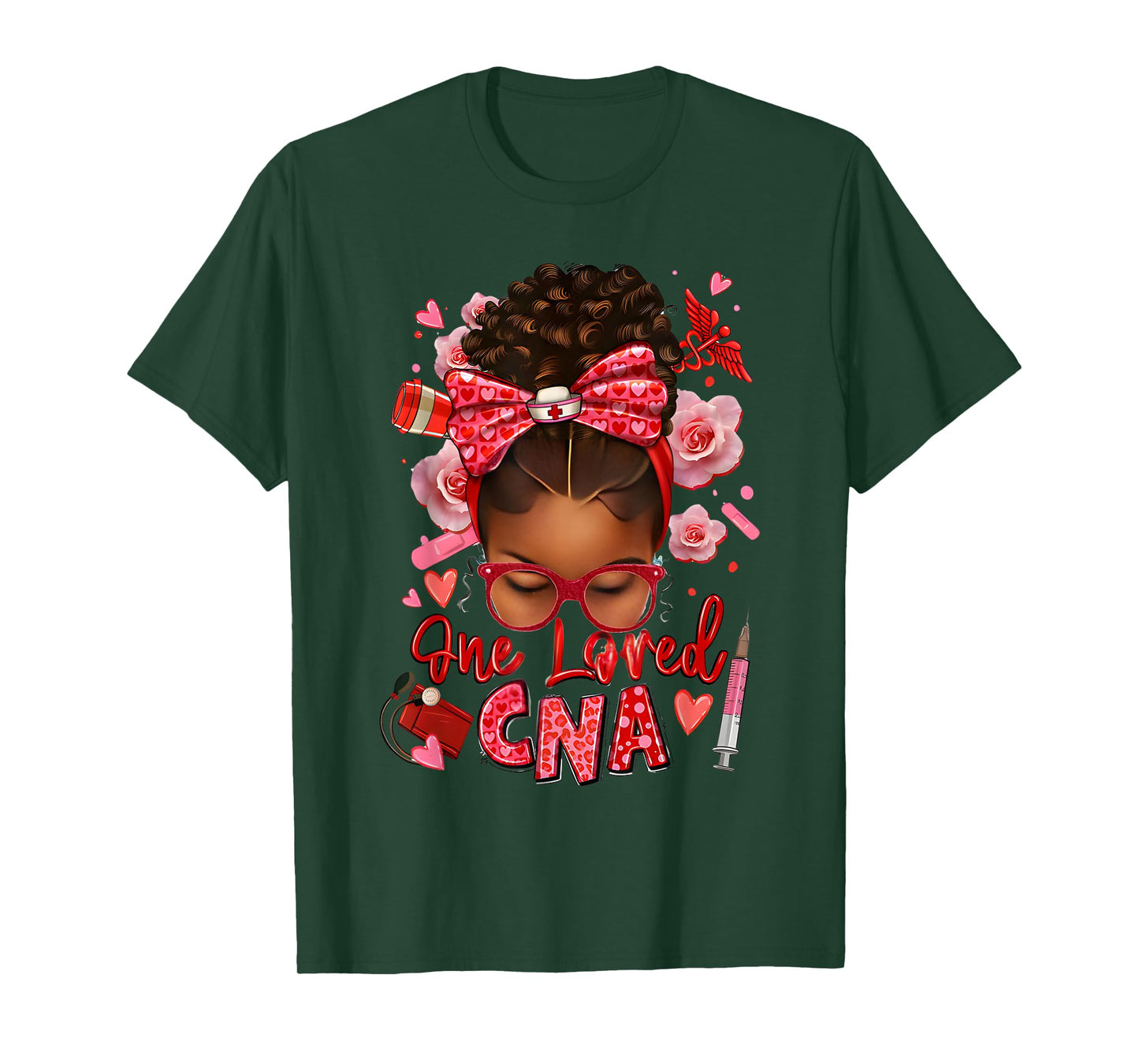 One loved CNA Pink Leopard Afro Messy Bun Womens Tee T-Shirt