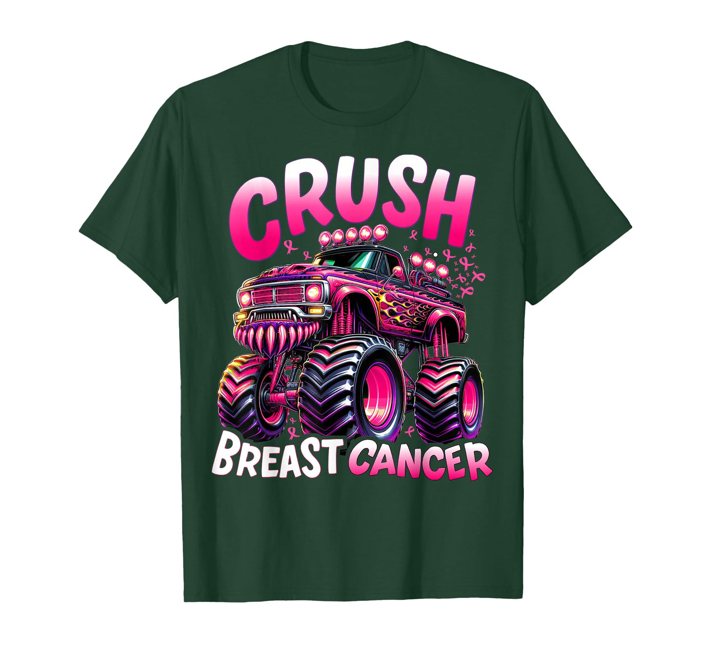 Crush Breast Cancer Monster Truck Girls Boys Pink Awareness T-Shirt