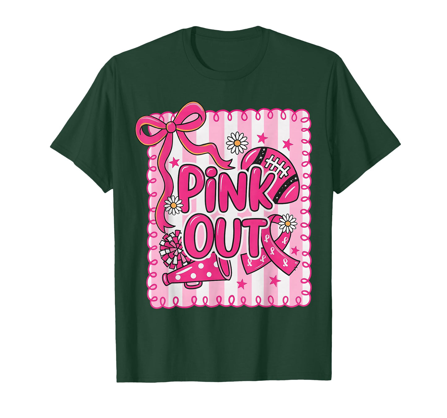 HUGvyn Breast Cancer: Pink Out Football Bow Pink Cheer Women T-Shirt