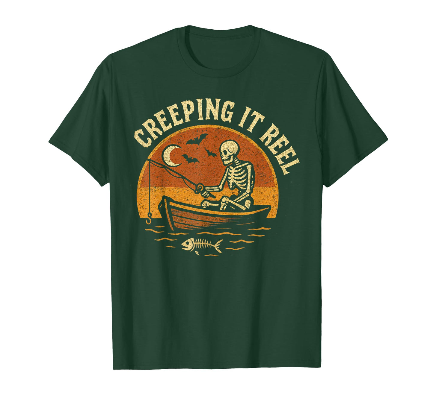 Creeping It Real Skeleton Fishing Halloween Humor T-Shirt