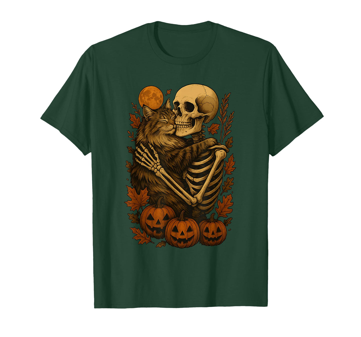 Skeleton Hugging Norwegian Forest Cat T-Shirt