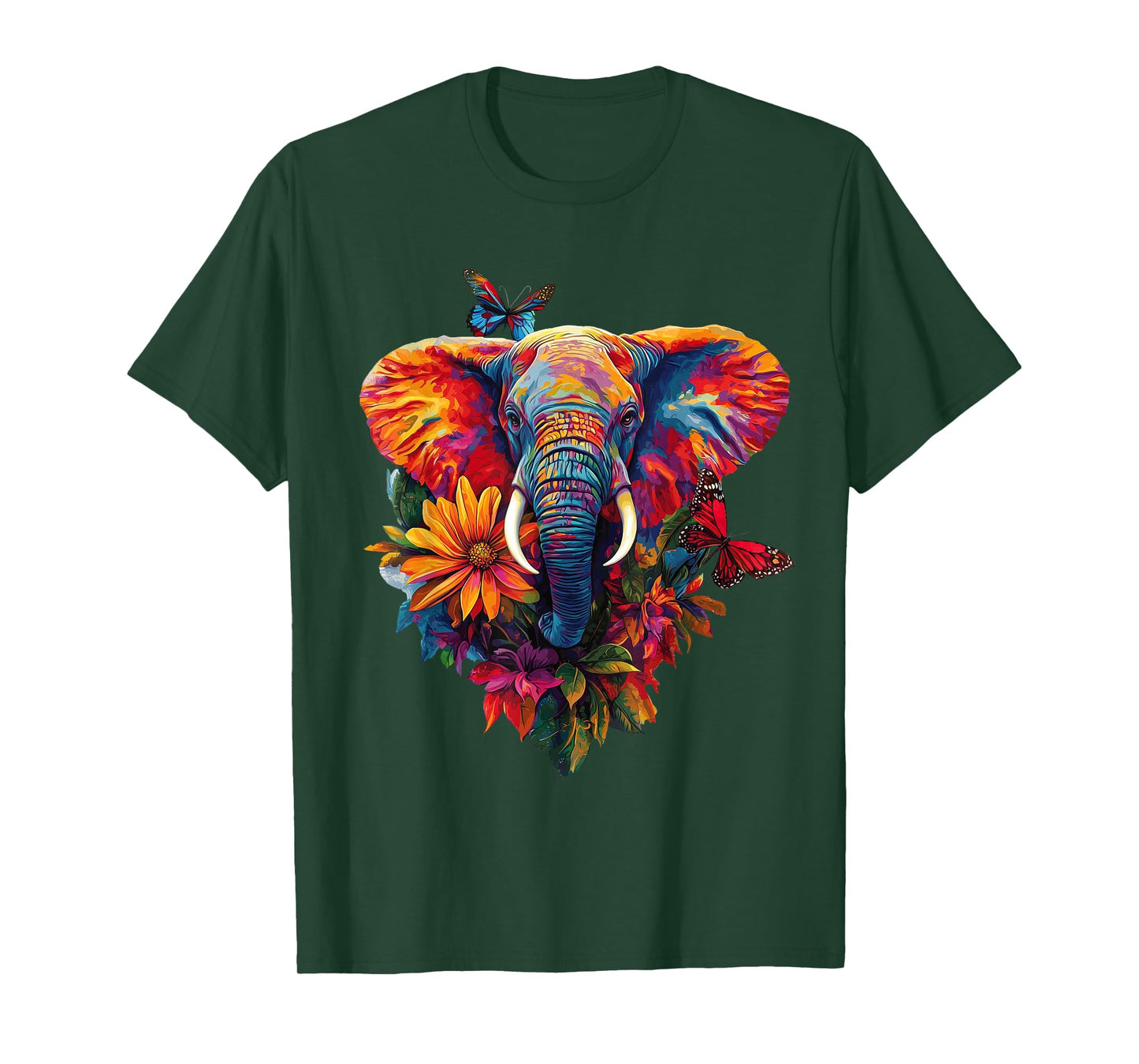 Elephant Flower Floral Butterfly Tropical Graphic T-Shirt