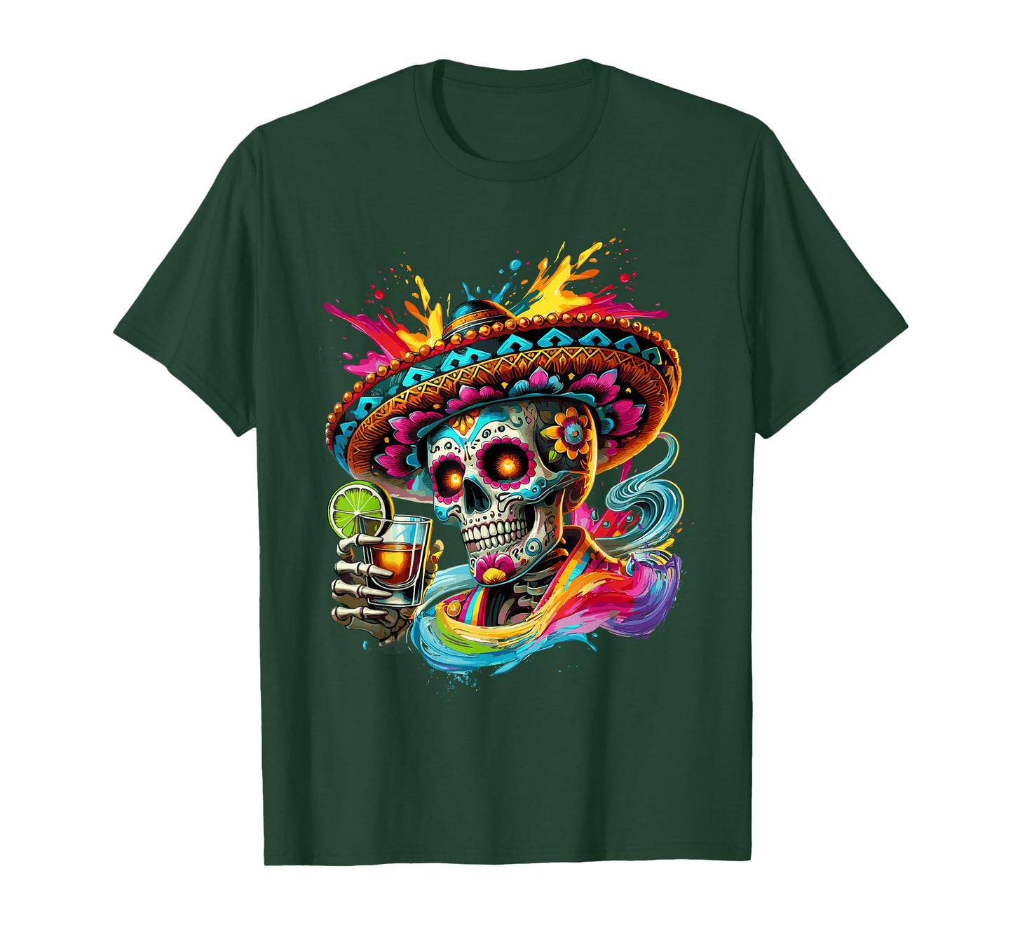 Retro Skeleton Drinking Tequila Sombrero Hat Cinco De Mayo T-Shirt