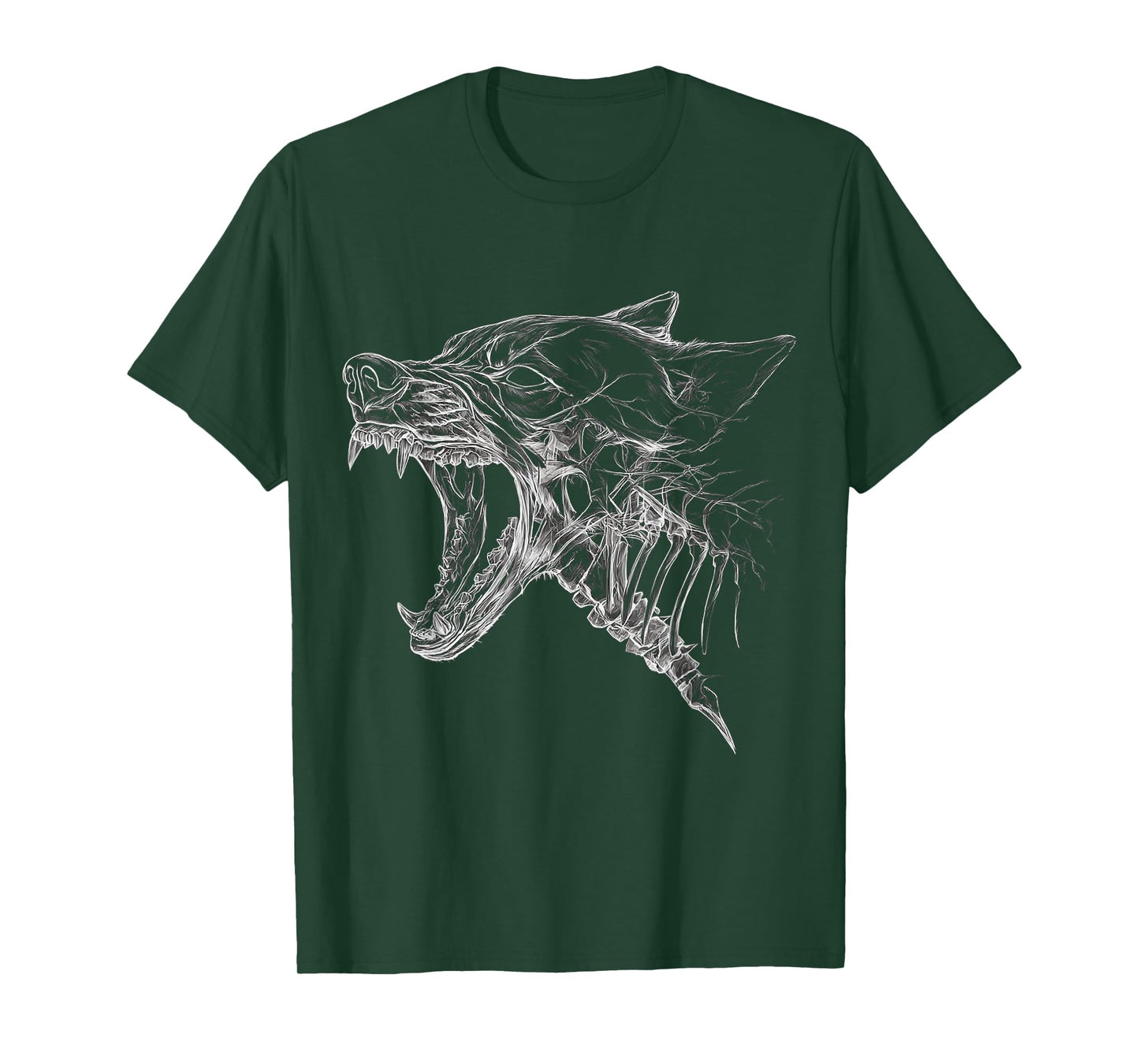 Halloween Wolf Skeleton Drawing Scary Face Animal Halloween T-Shirt