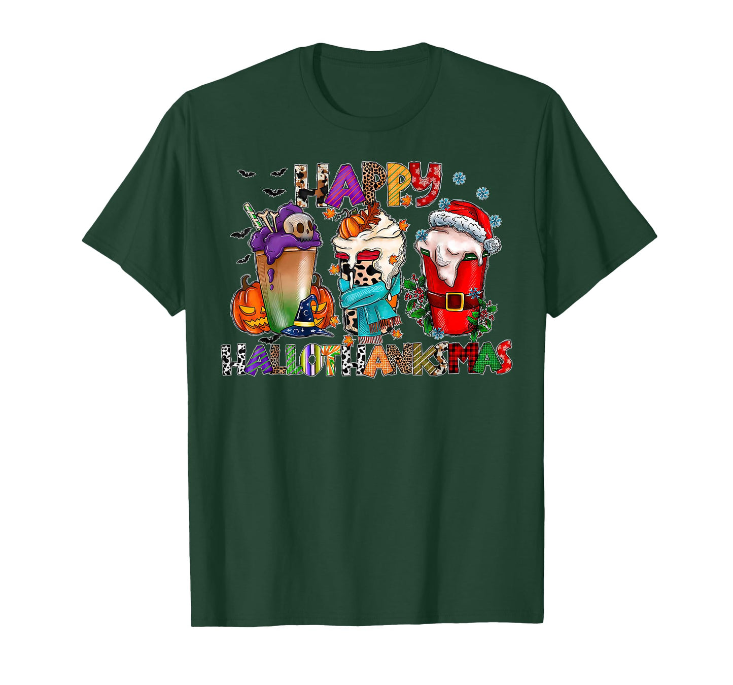 Happy Hallothanksmas Coffee Latte Halloween Thanksgiving T-Shirt