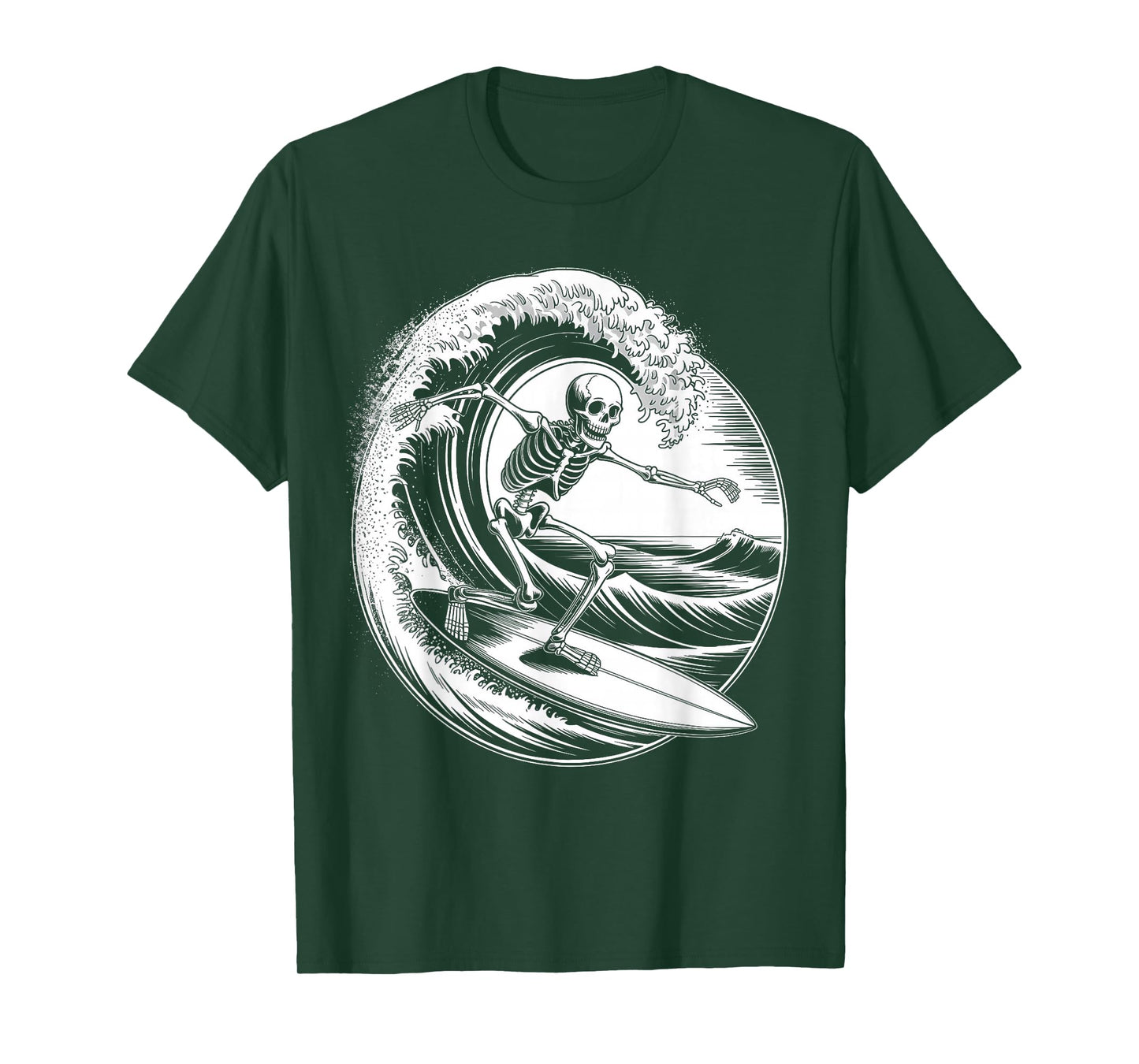 Skeleton Surfer Vintage Big Wave Surfing Funny Halloween T-Shirt