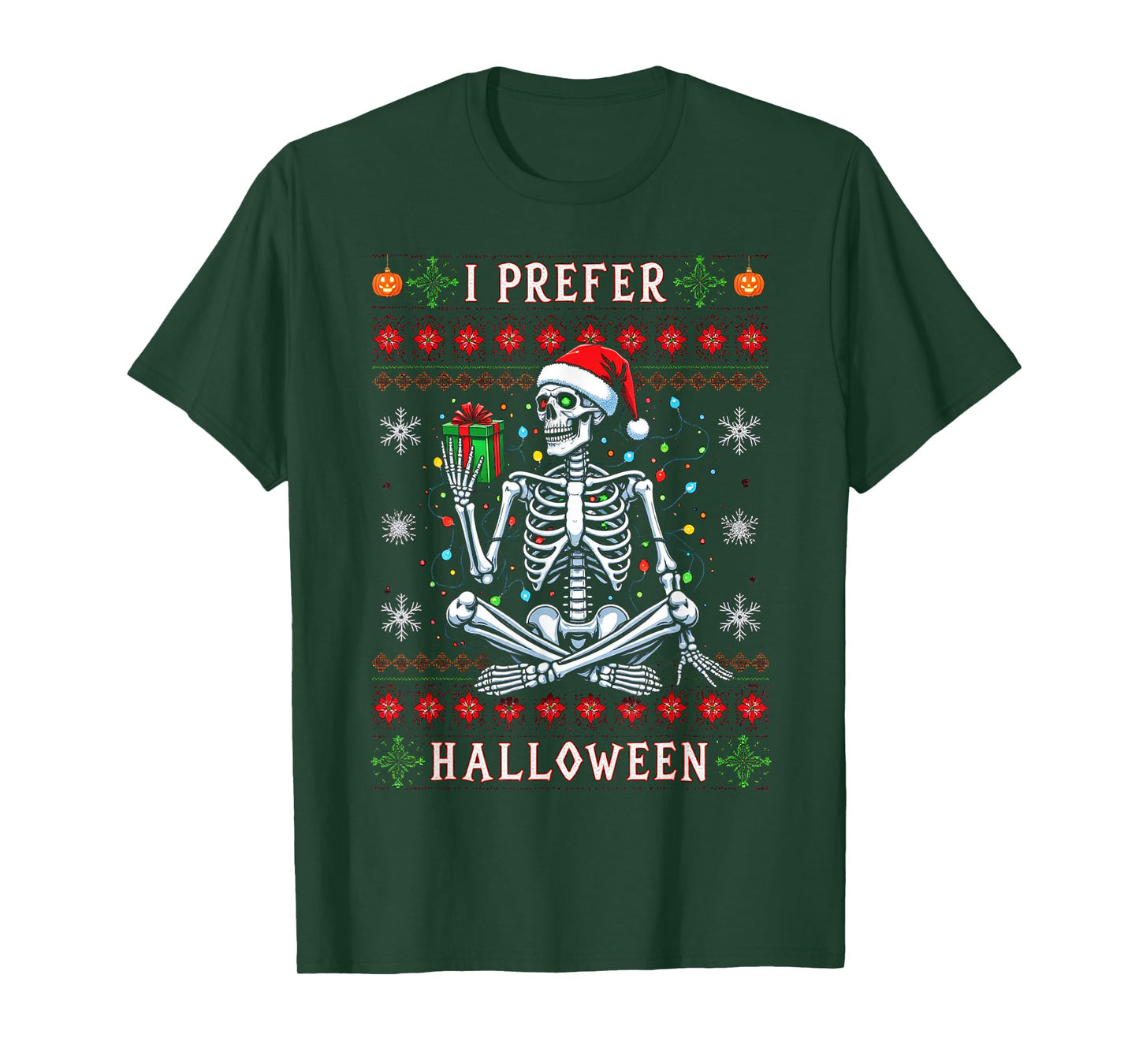 Funny Christmas 2025 Skeleton I Prefer Halloween Ugly Xmas T-Shirt
