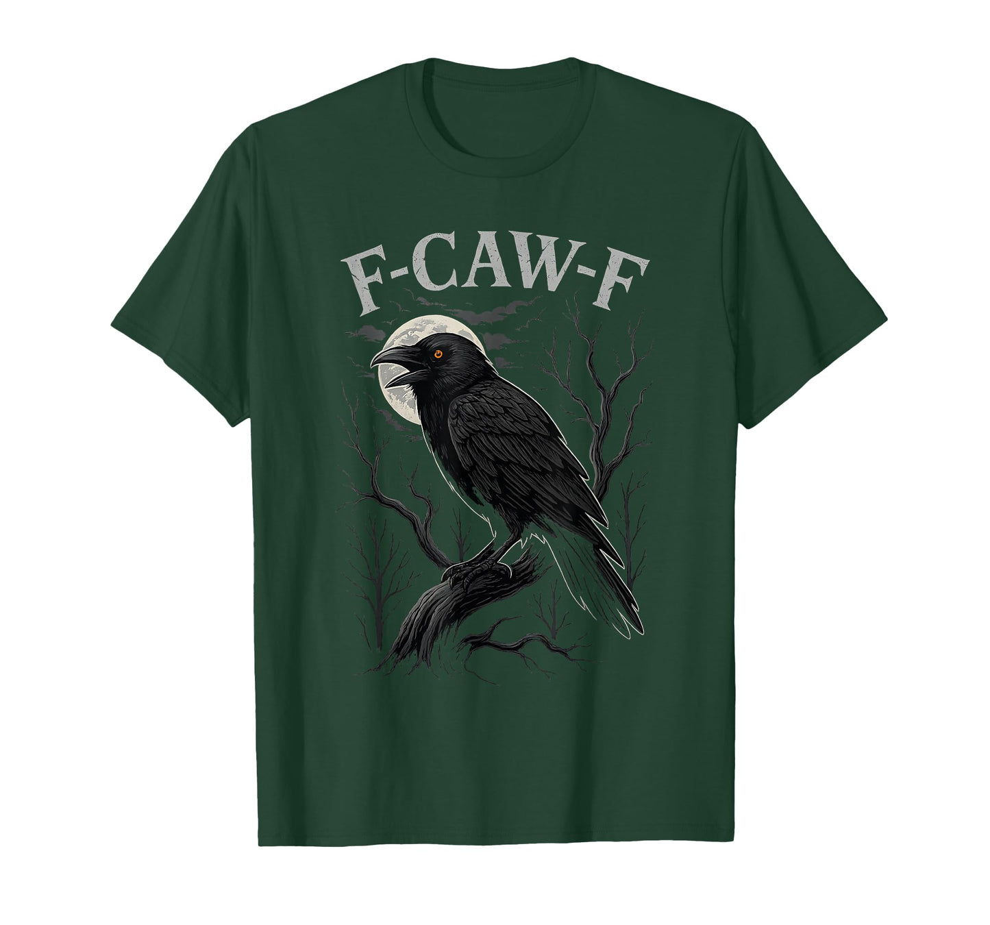 Black Horror Raven Crow F-Caw-F with Full Moon & Gothic T-Shirt