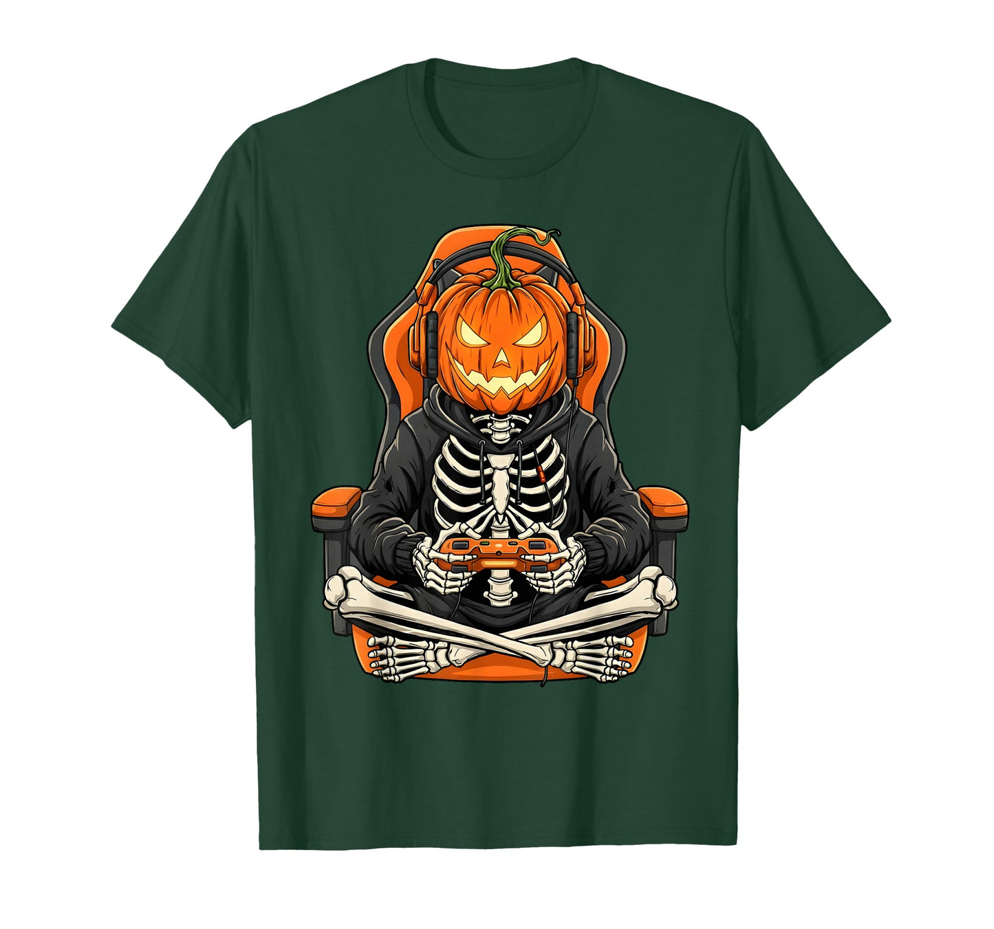 Halloween Skeleton Gamer Pumpkin Video Gaming Boys Men Kids T-Shirt