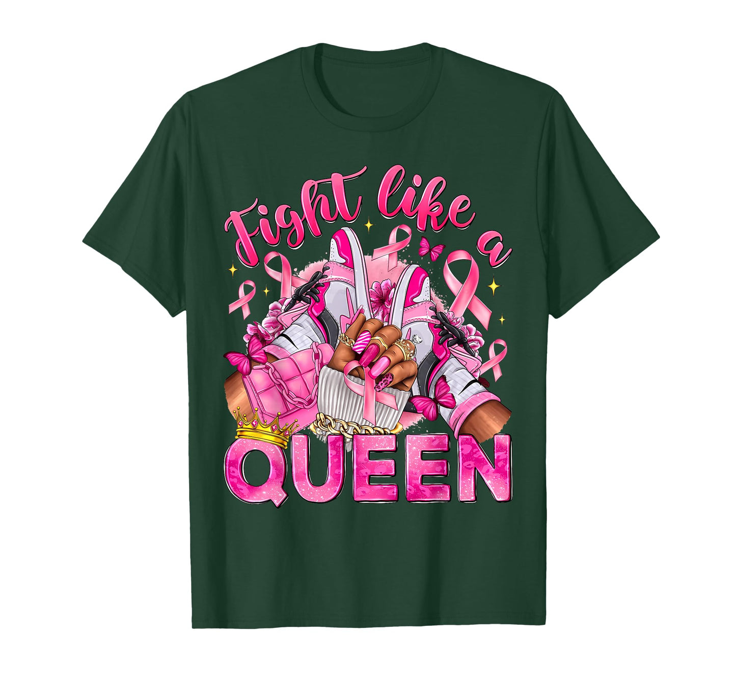 Fight Like A Queen Sneakers Breast Cancer Warrior Women Girl T-Shirt