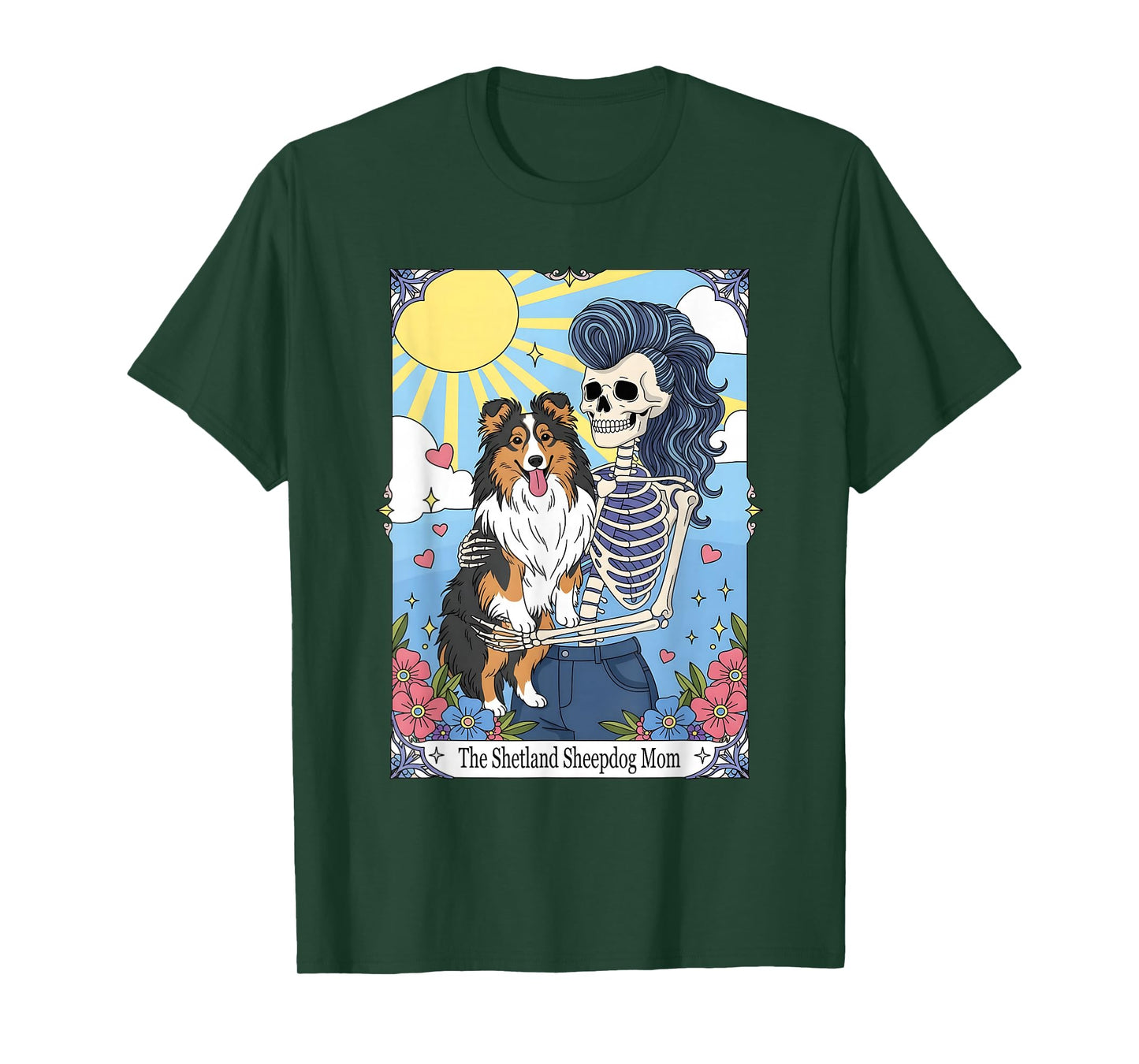 Shetland Sheepdog Tarot Card Halloween Costume Skeleton T-Shirt