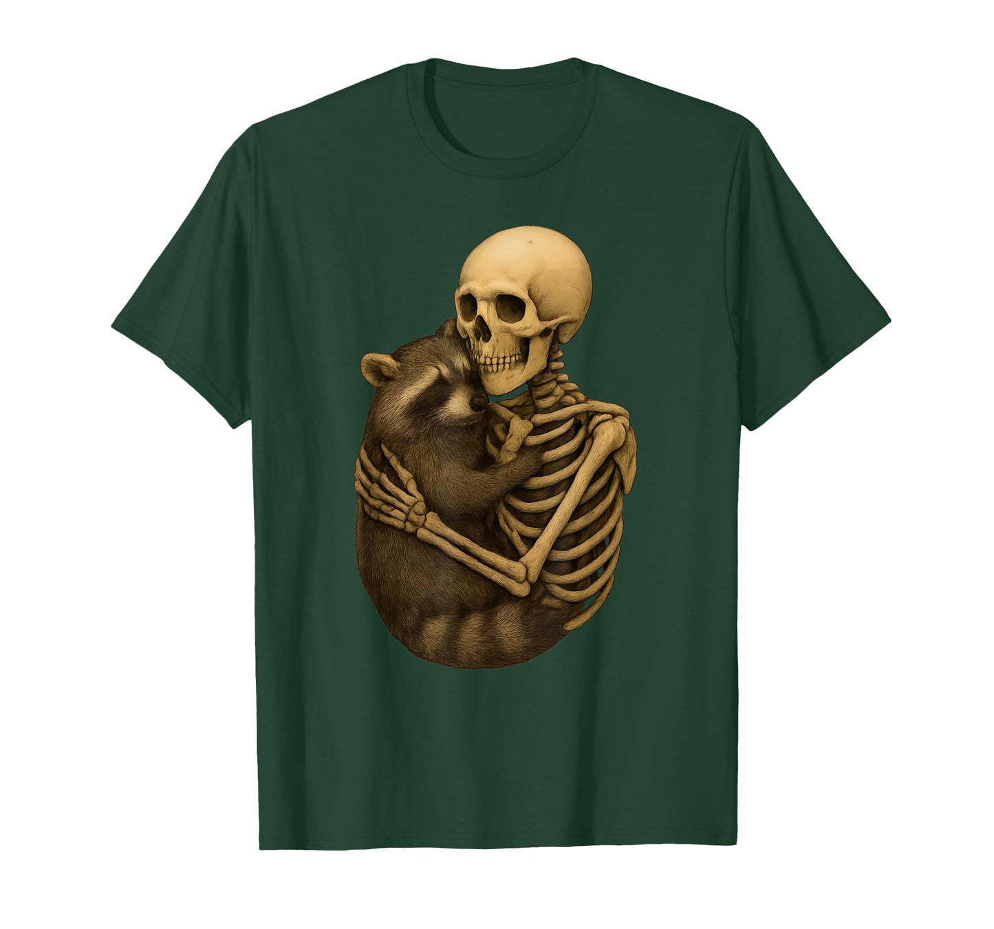 Skeleton Hugging a Raccoon Fall Vibes Halloween Costume Cute T-Shirt