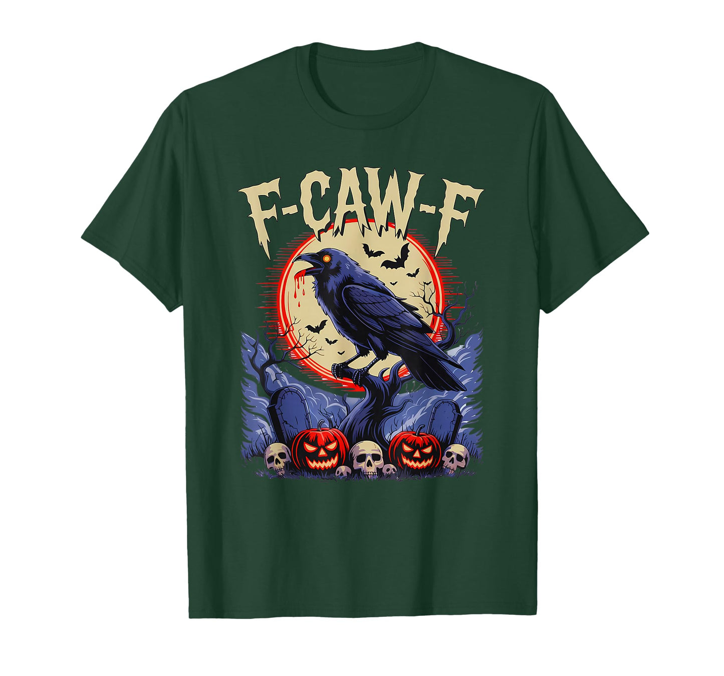 F Caw F- Funny Black Bird Moon Halloween Raven Dark Humor T-Shirt
