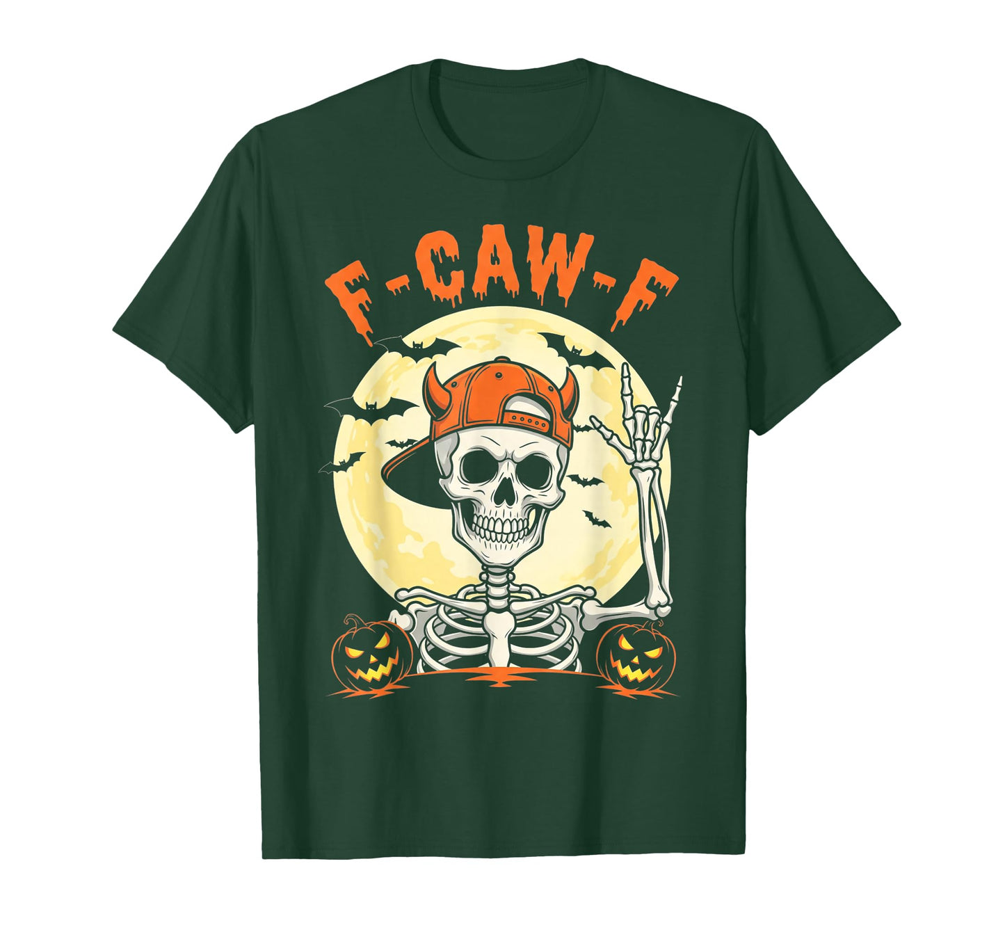 Funny Rocker Skeleton F-Caw-F Halloween Moon Gothic Adult T-Shirt
