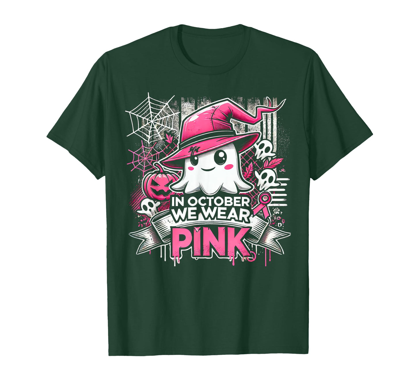 October We Wear Pink Ghost Witch Halloween T-Shirt