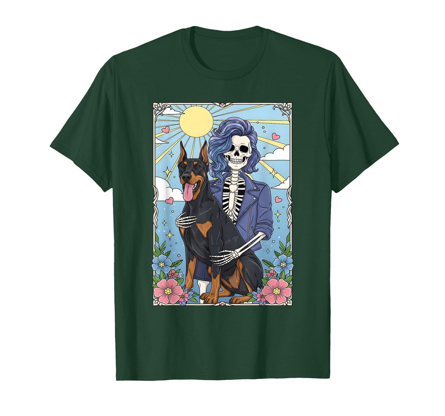 Doberman Pinscher Dog Tarot Card Halloween Costume Skeleton T-Shirt