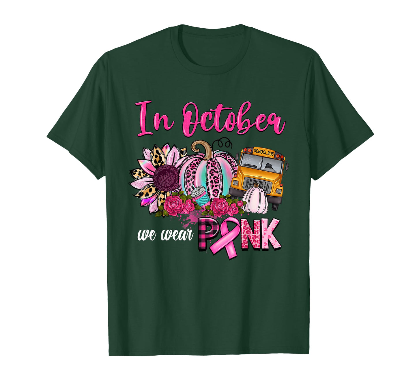 In October We Wear Pink Pumpkin Bus Driver Breast Cancer T-Shirt