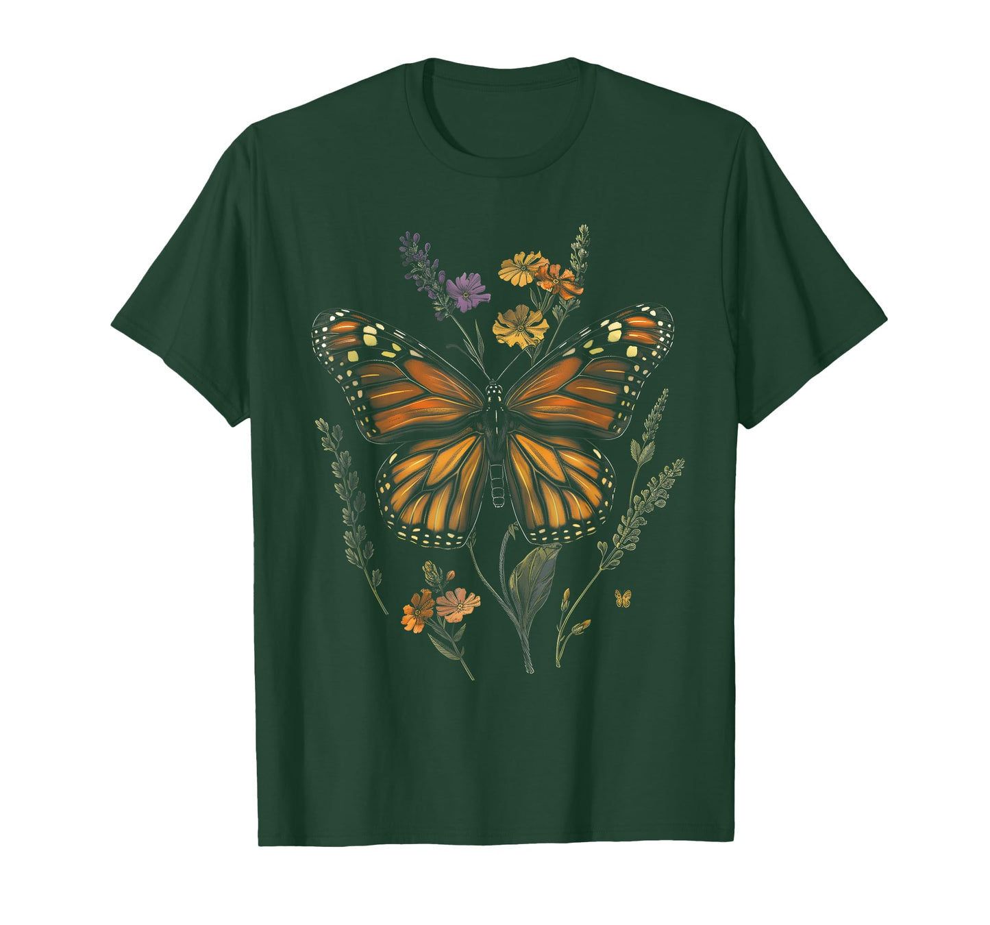 Vintage Monarch Butterfly Verbena Flower Girl Plant Mom T-Shirt