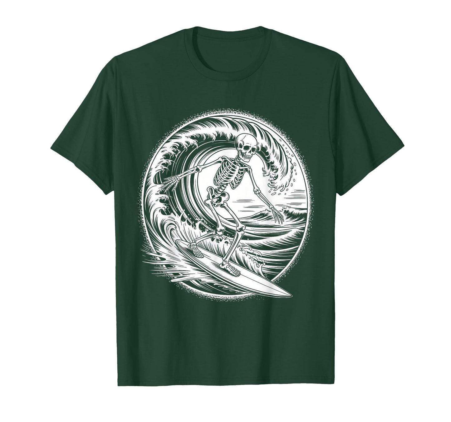 Skeleton Surfer Vintage Big Wave Surfing Funny Halloween T-Shirt