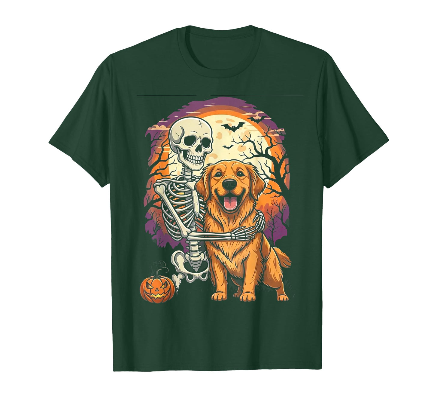 Skeleton Hugging Golden Retriever Halloween Lover Mom Dad T-Shirt