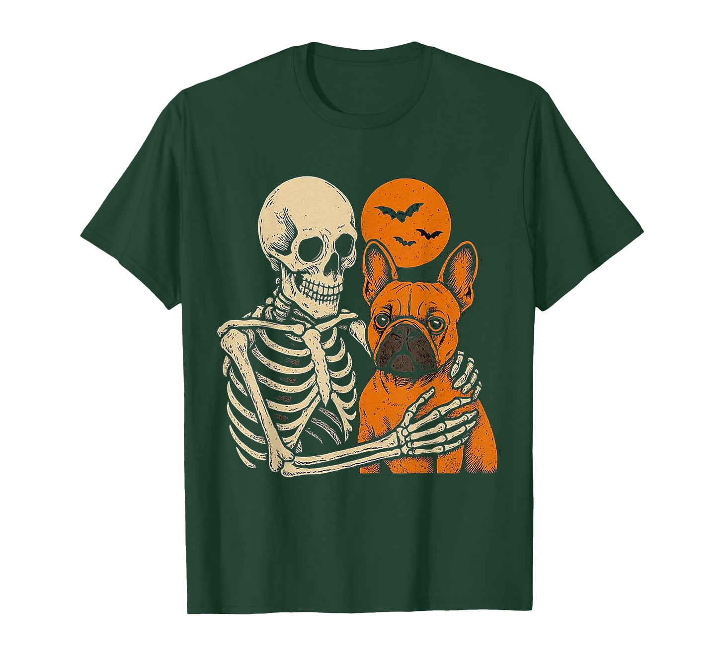 Skeleton Hugging French Bulldog Halloween Lover Mom Dad T-Shirt