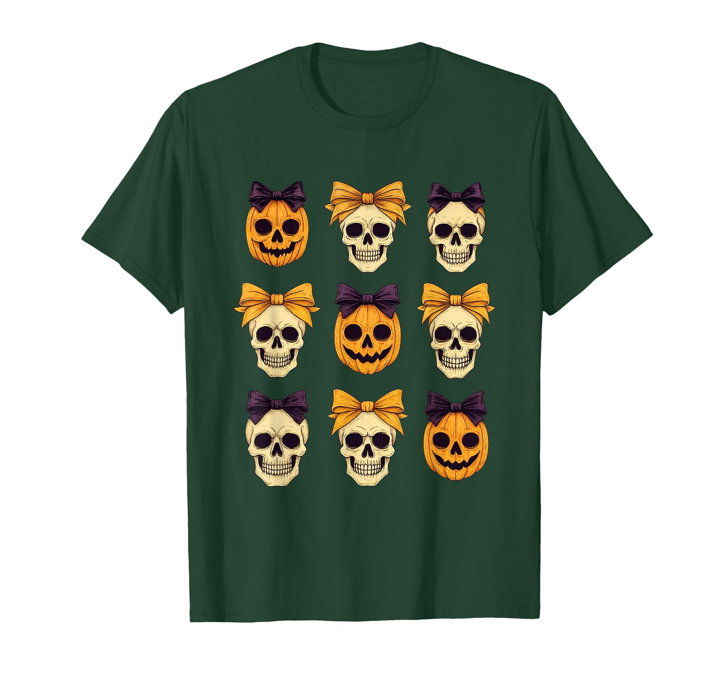Funny Vintage Halloween Coquette Bow Pumpkin Ghost Skeleton T-Shirt