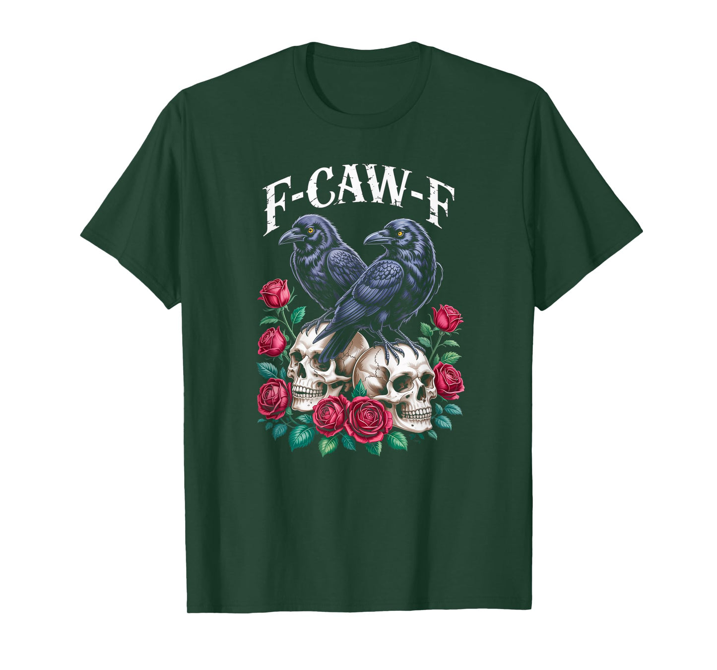 F-Caw-F Skull and Rose F-Caw-F Funny Black Bird Moon Gothic T-Shirt