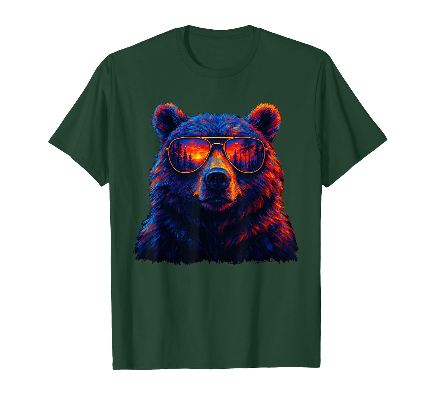 Bear Wearing Sunglasses Wildlife Animal Lover Forest Sunset T-Shirt