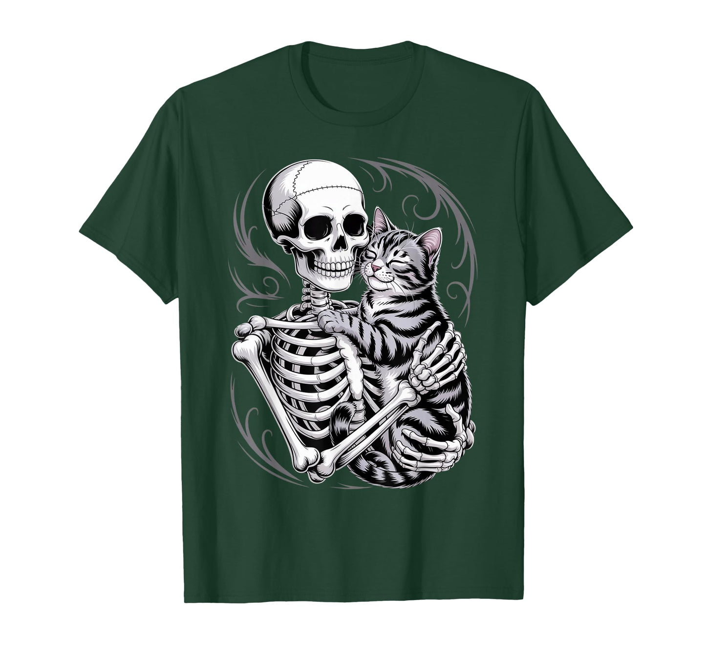 Skeleton Hugging Cat Animal Lover Gothic Spooky Bones T-Shirt