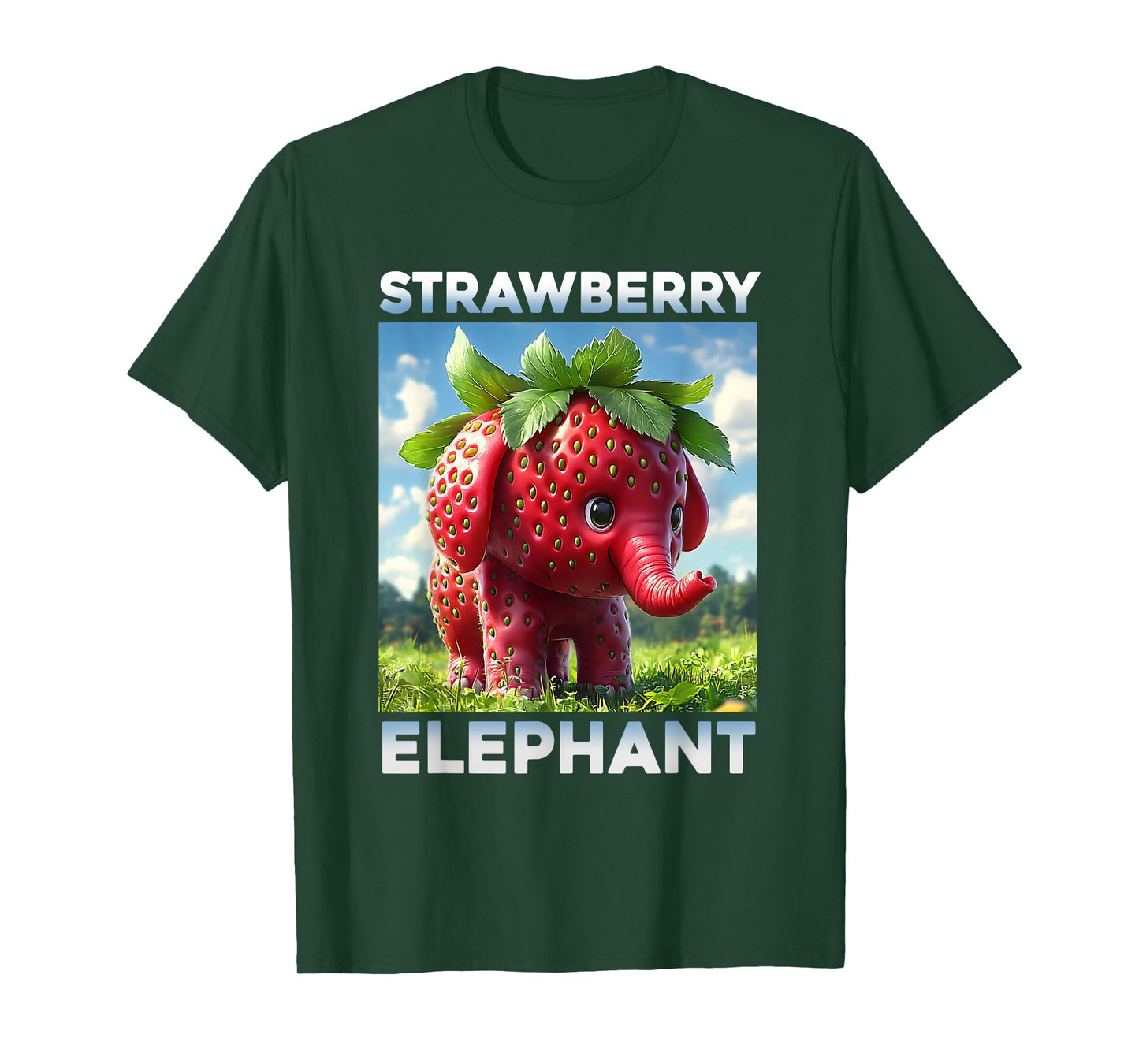 Strawberry Elephant Cute Whimsical Animal Art Tee T-Shirt