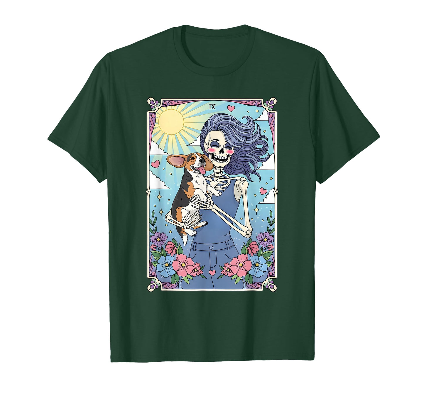 Beagle Dog Tarot Card Halloween Costume Skeleton T-Shirt