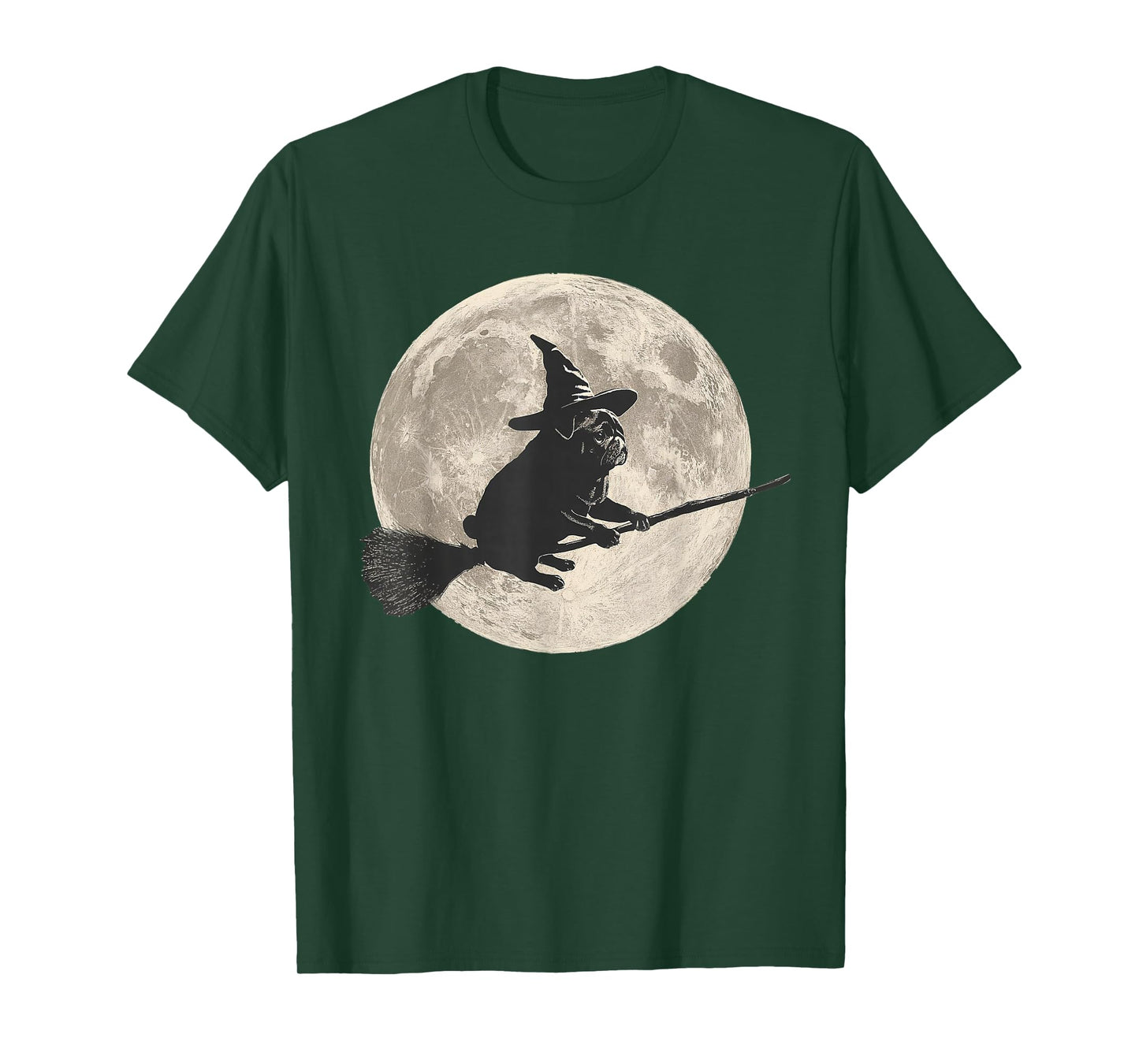 Funny Halloween Witch Pug Moon Trick or Treat Spooky Vibes T-Shirt