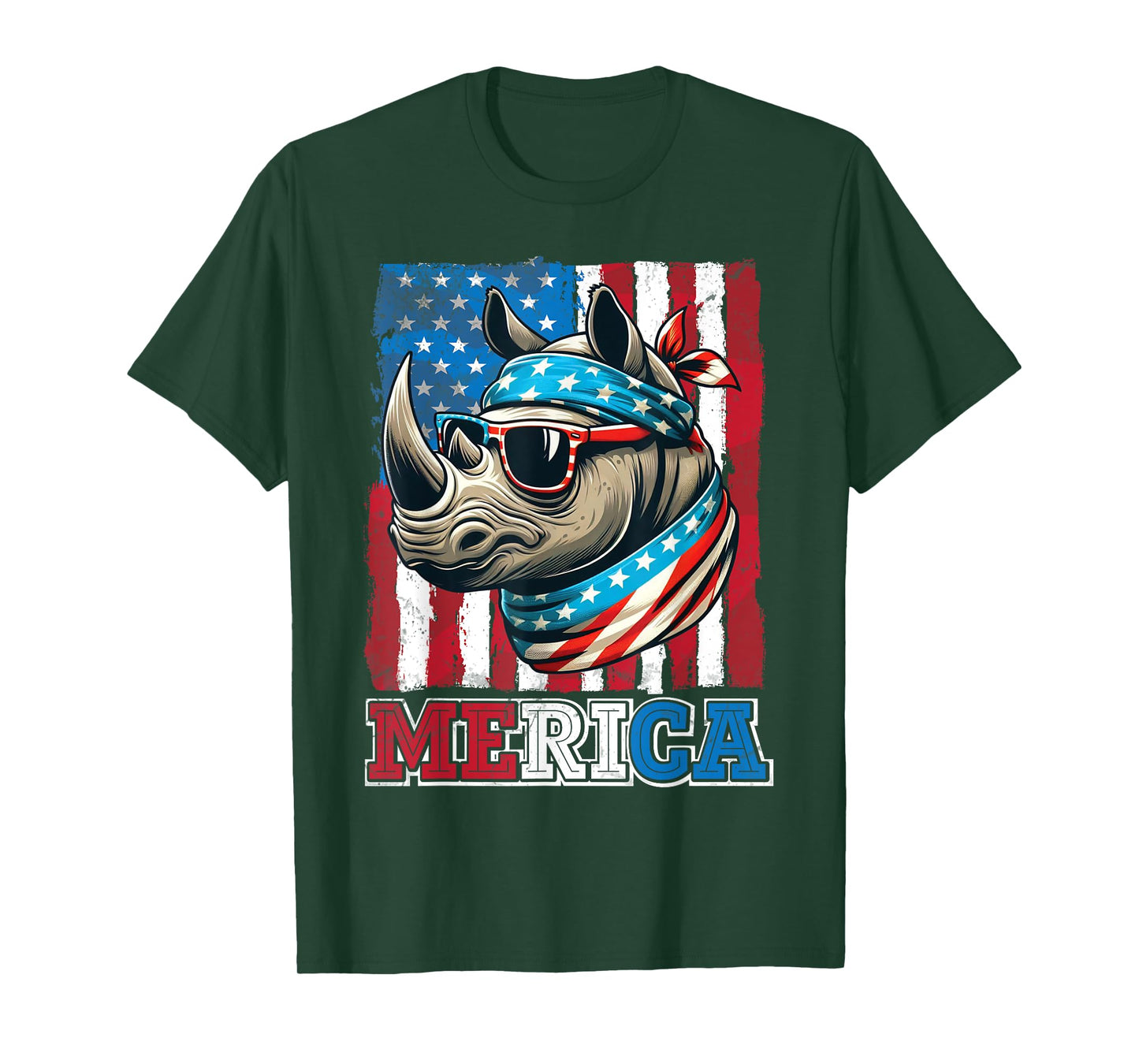 Rhino Wearing US Flag Costume Independence July 4th MERICA Women Men T-Shirt