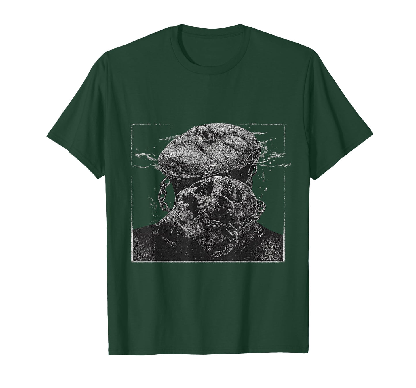 Dark Aesthetic Skull and Face Surreal Chains Graphic T-Shirt
