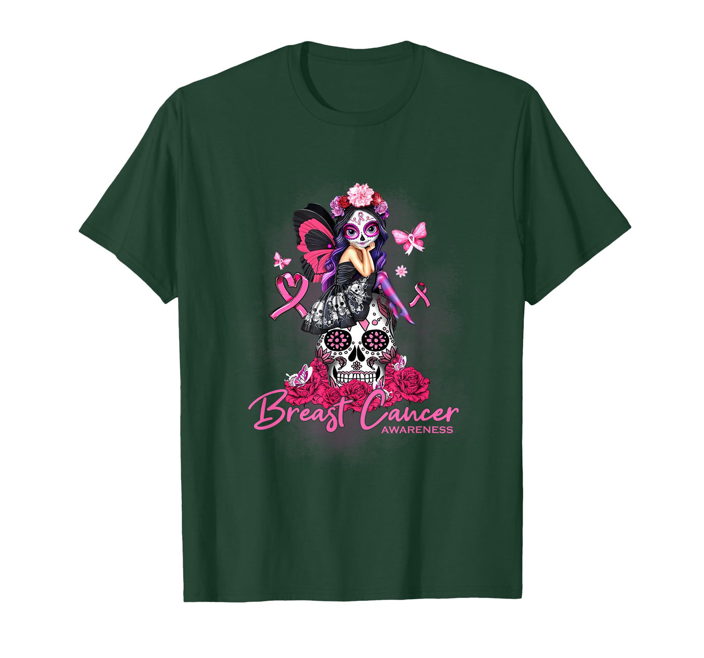 Sugar Skull Fight Breast Cancer Awareness Like A Girl T-Shirt
