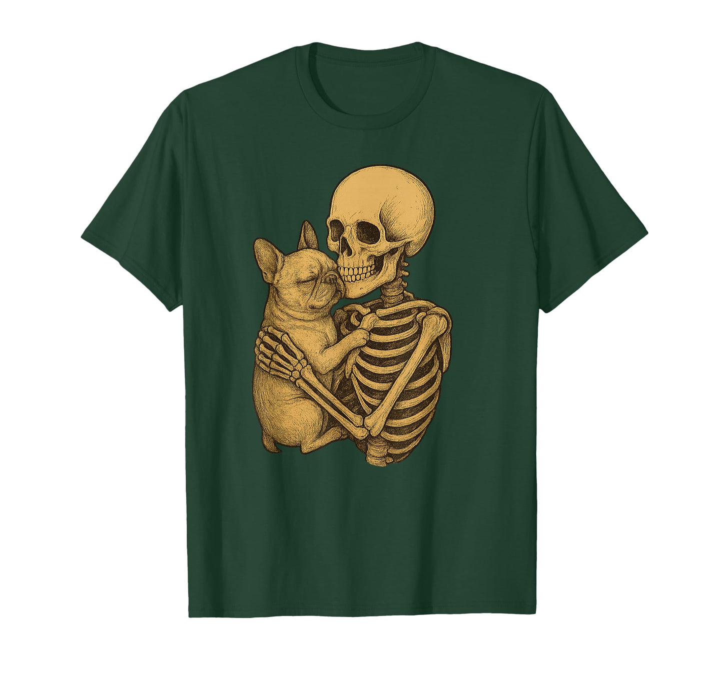 Skeleton Hugging Frenchie Dog Halloween T-Shirt