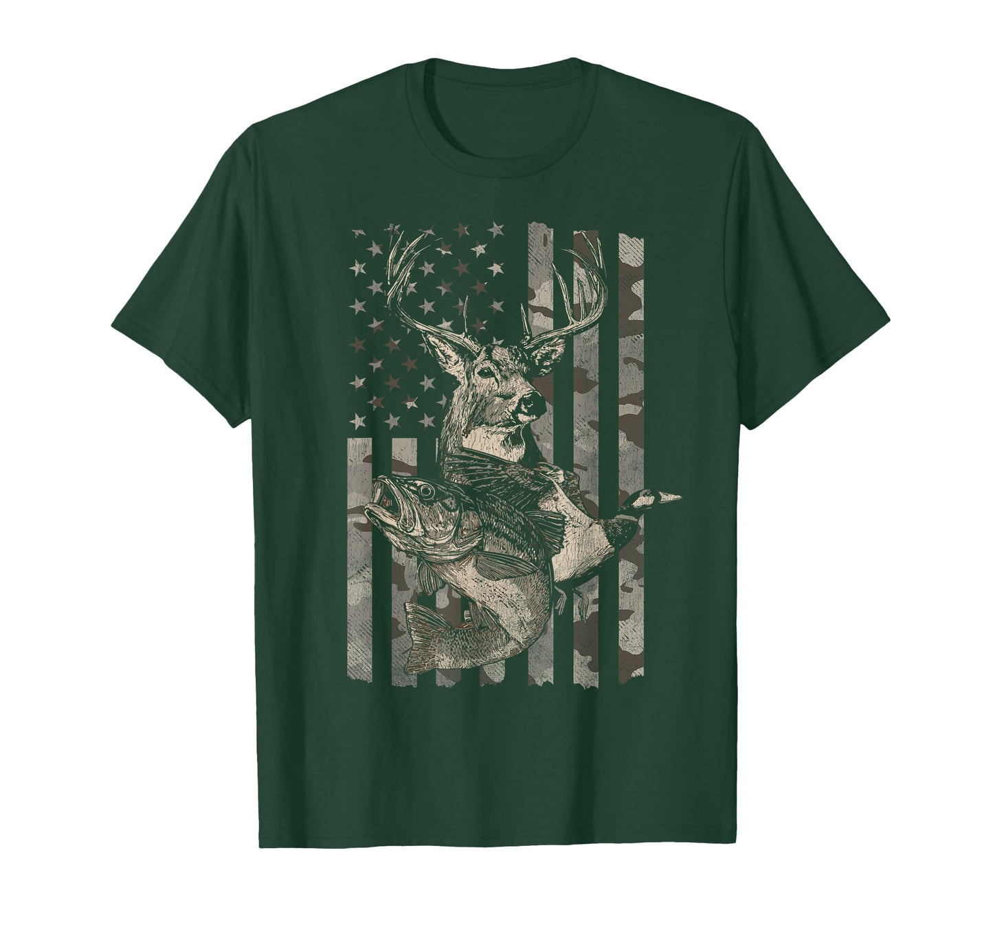 Fishing and Hunting American Flag Distressed T-Shirt