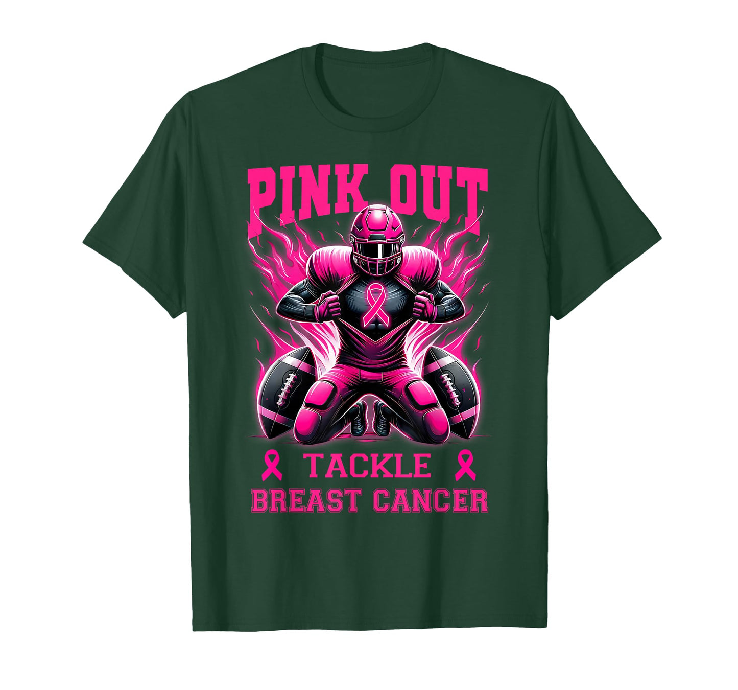 Pink Out Tackle Breast Cancer Awareness Football Pink Ribbon T-Shirt