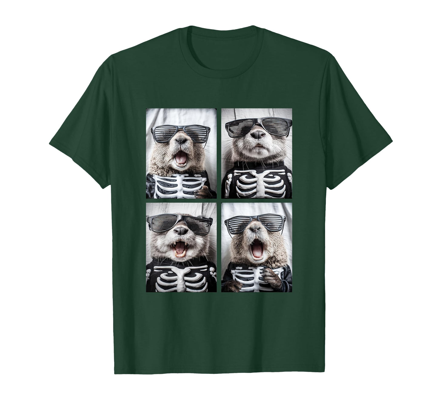 Cute Beaver with Sunglasses Skeleton Costume Funny Halloween T-Shirt