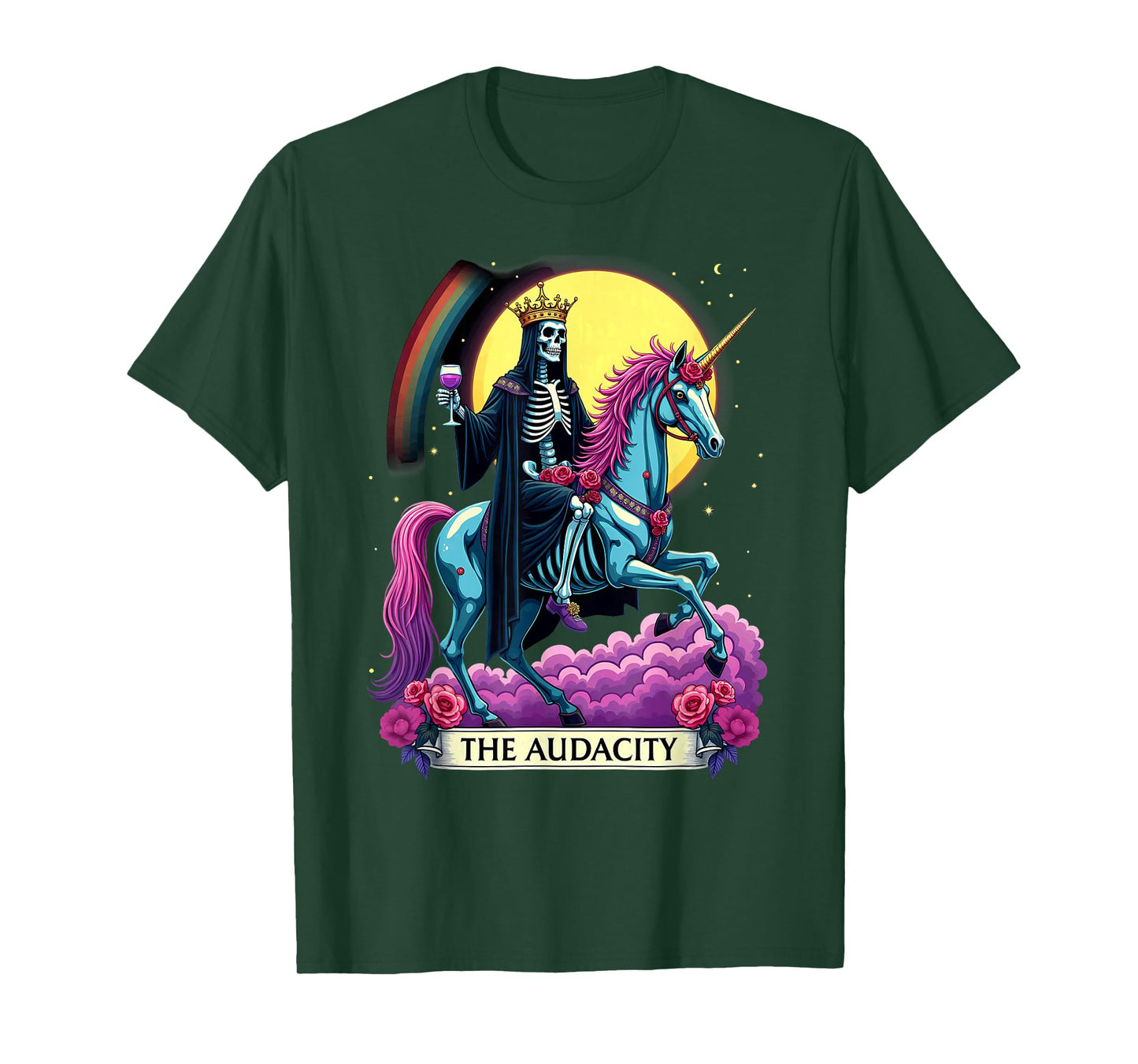 Tarot Card The Audacity King Skeleton Riding Unicorn T-Shirt