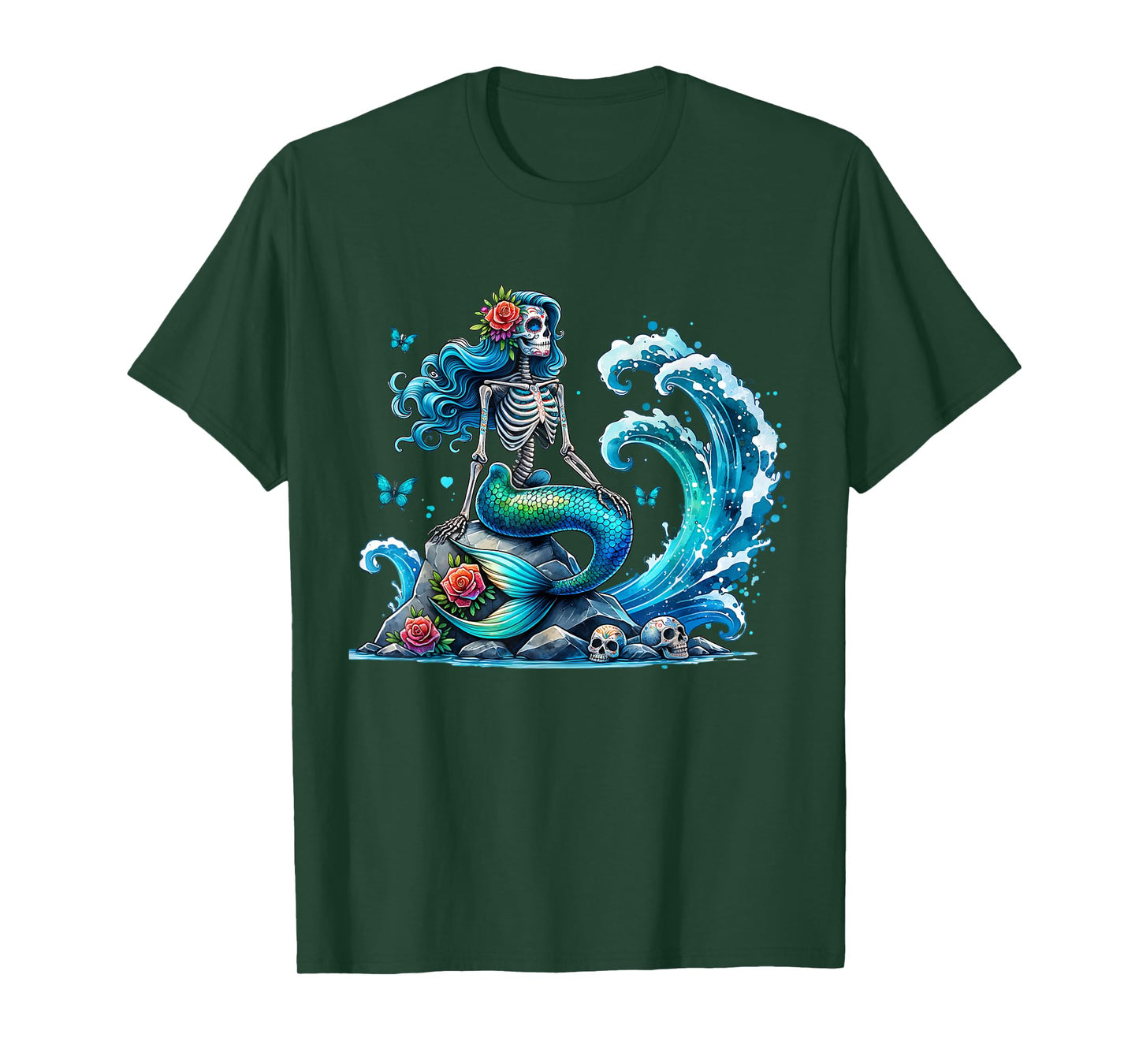 Mermaid Skull Ocean Wave Siren Skeleton Sea T-Shirt