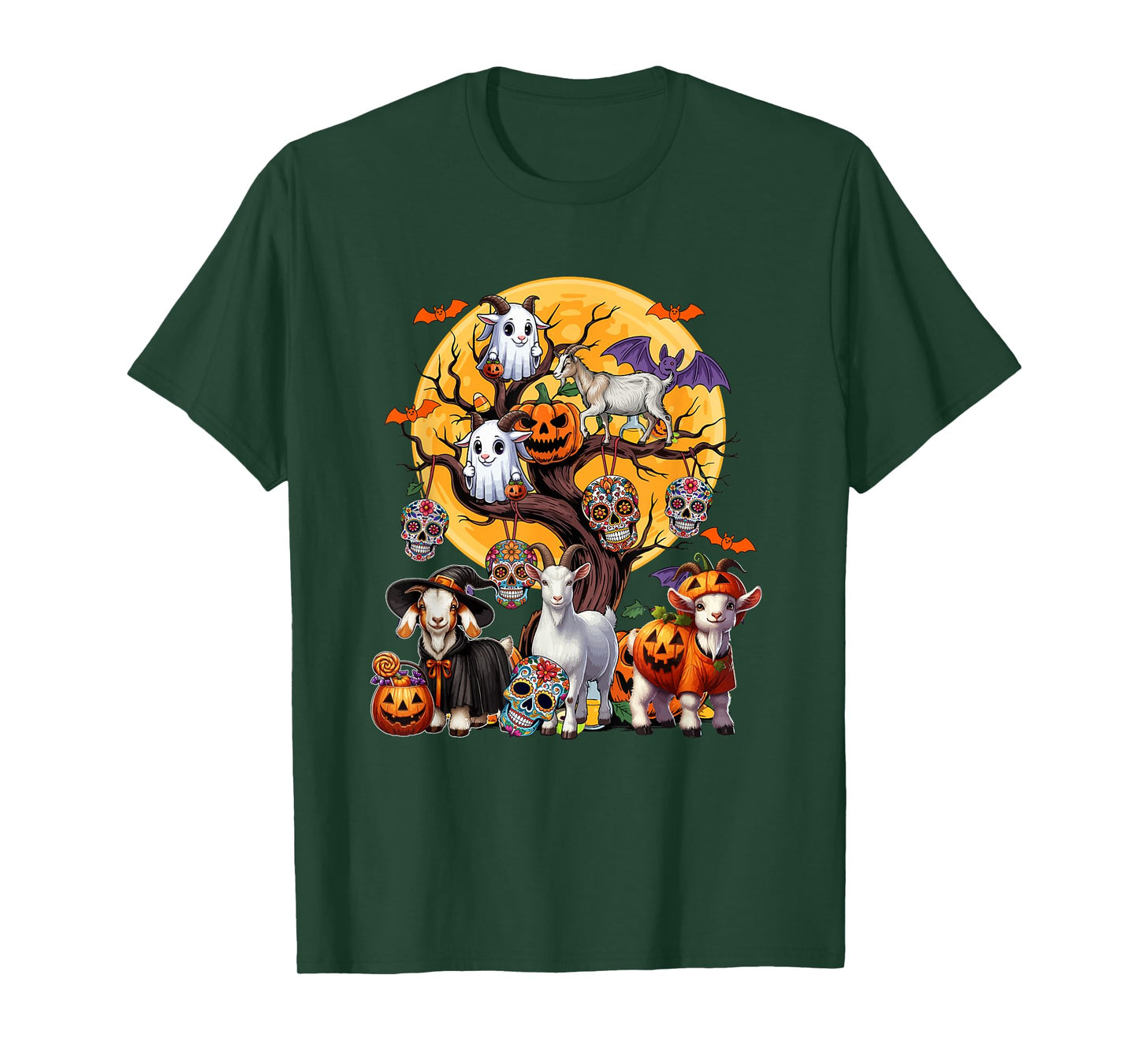 Group Goats As Witch Mummy Halloween Pumpkins On Tree T-Shirt