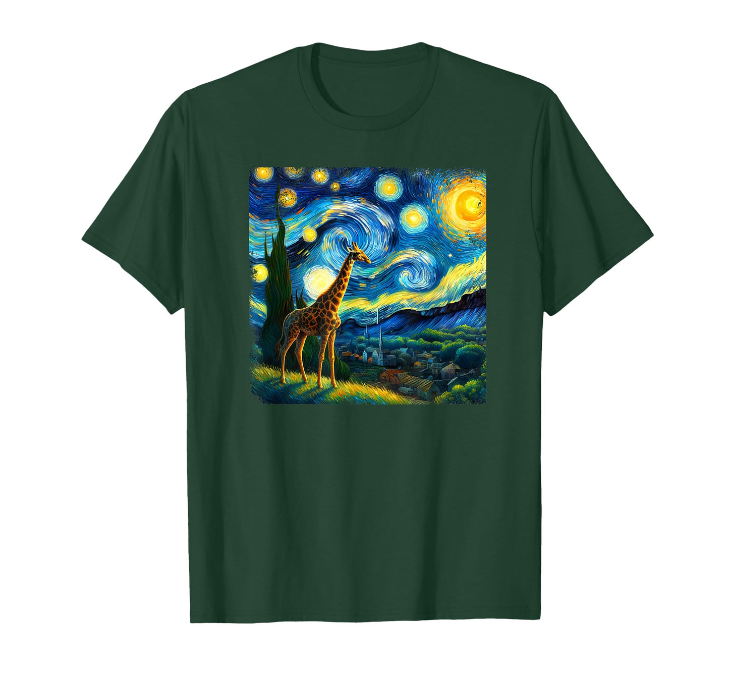Giraffe Starry Night Van Gogh Painting Giraffe Lover T-Shirt
