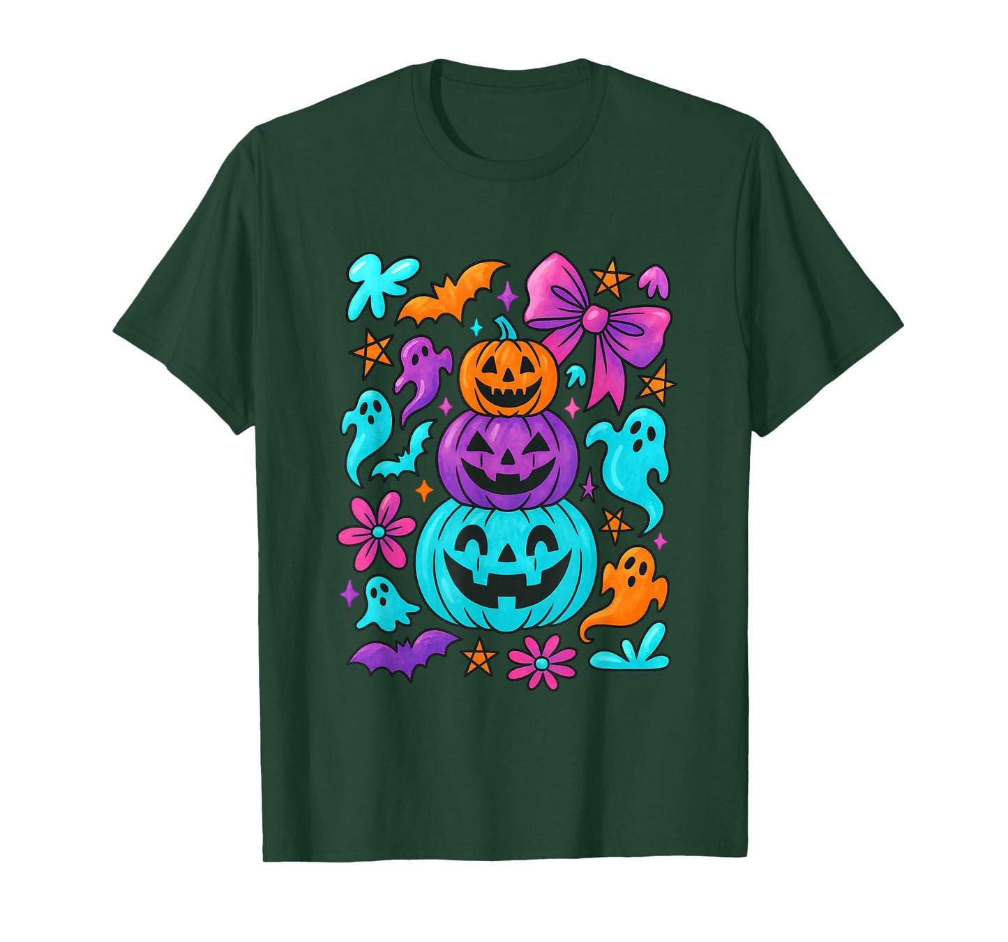 Retro Preppy Neon Halloween Pumpkin Ghost Coquette Outfit T-Shirt