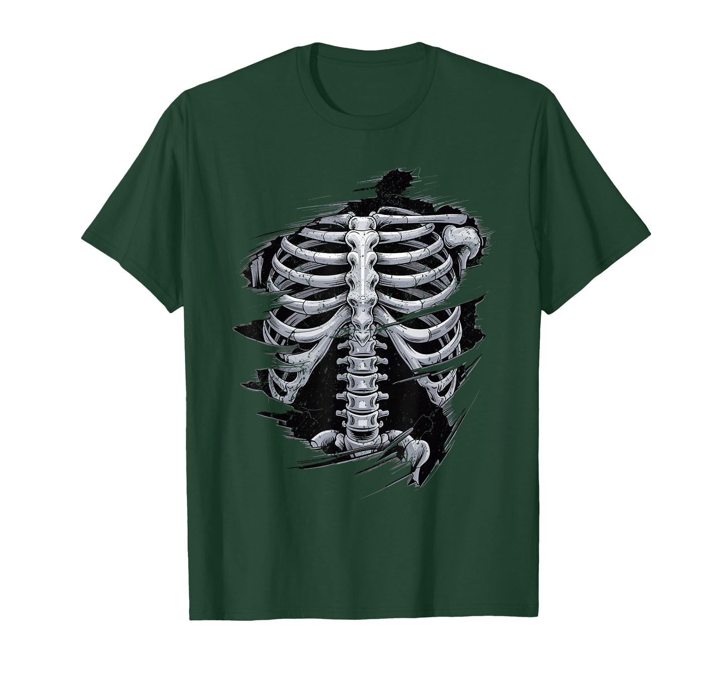 Ripped Skeleton Torso Exposed Ribcage Graphic Halloween T-Shirt