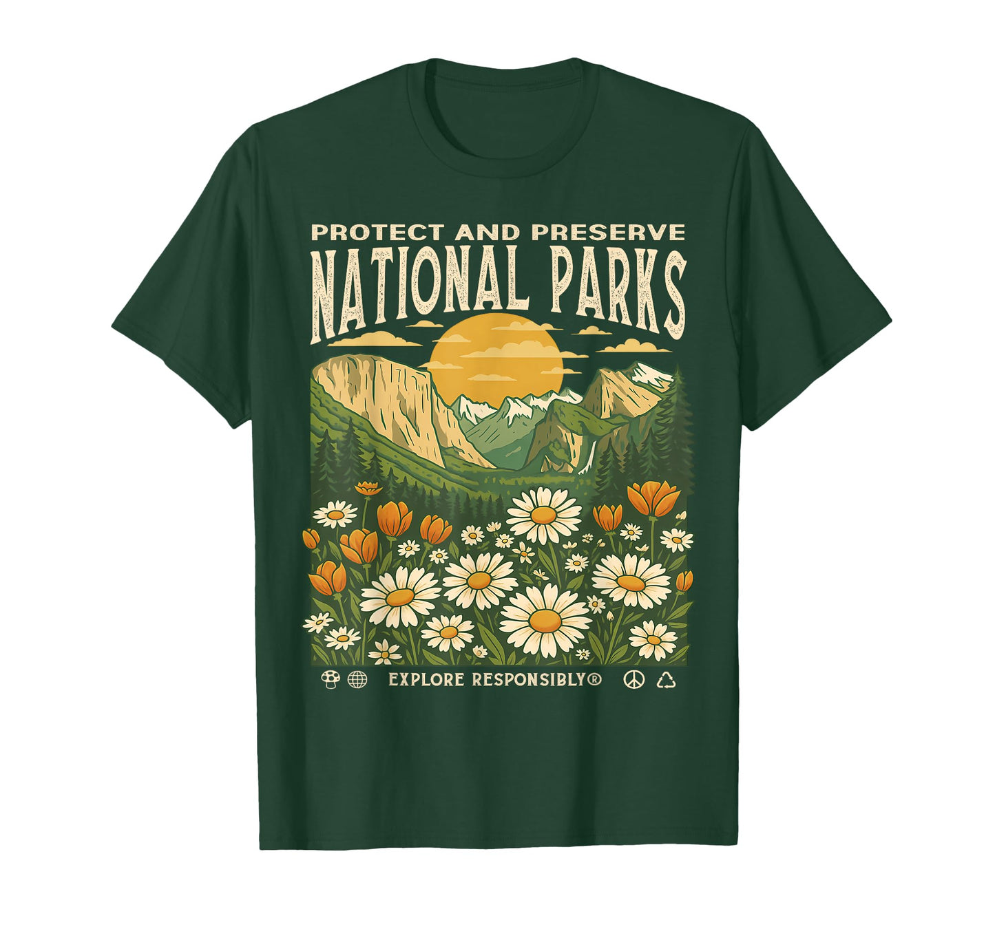 Vintage Protect And Preserve National Parks Sunset Floral T-Shirt