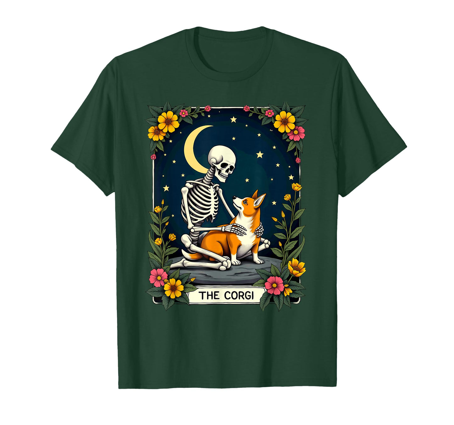 Gothic Tarot Card The Corgi Skeleton Halloween T-Shirt