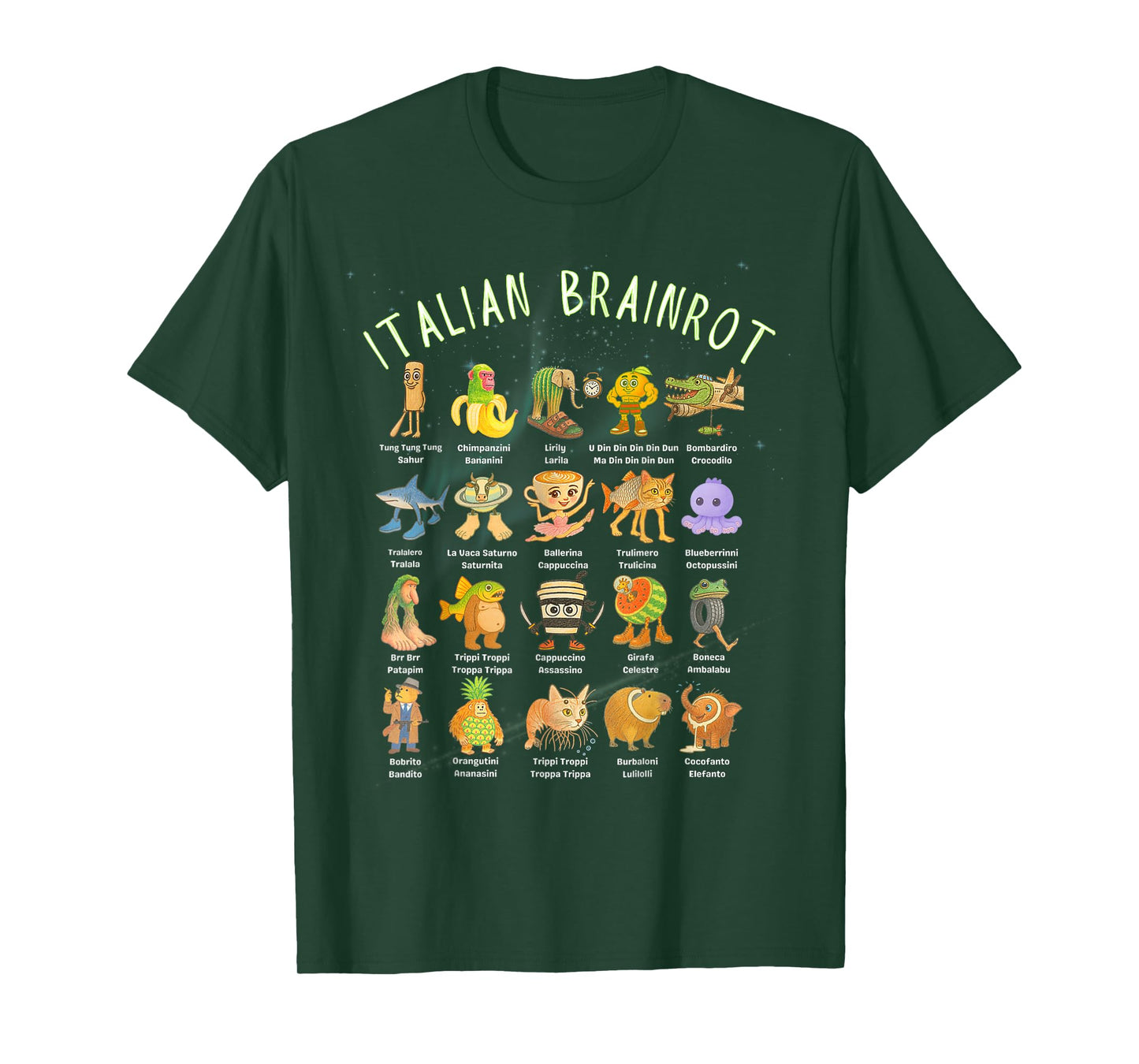 Types of Italian Brainrot Meme Character Hand Drawn Teens T-Shirt